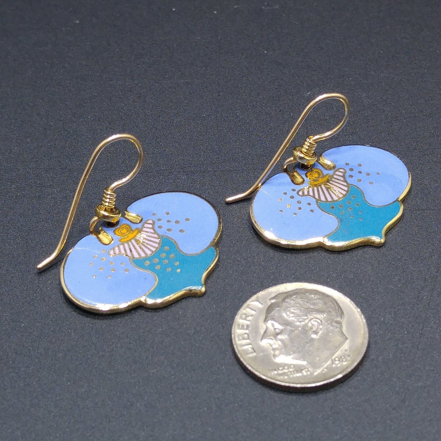 Vintage Laurel Burch "Aarin" Blue Floral Earrings, Gold Plated