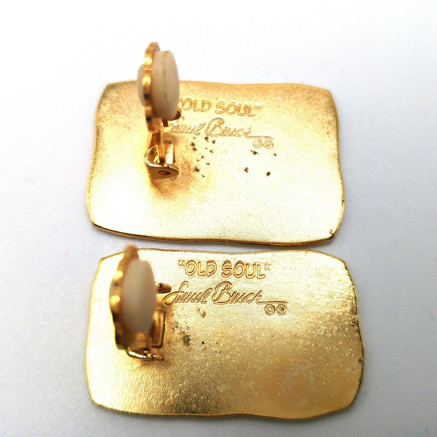Vintage Laurel Burch "Old Soul" Clip Earrings, Red Enamel, Gold Plated