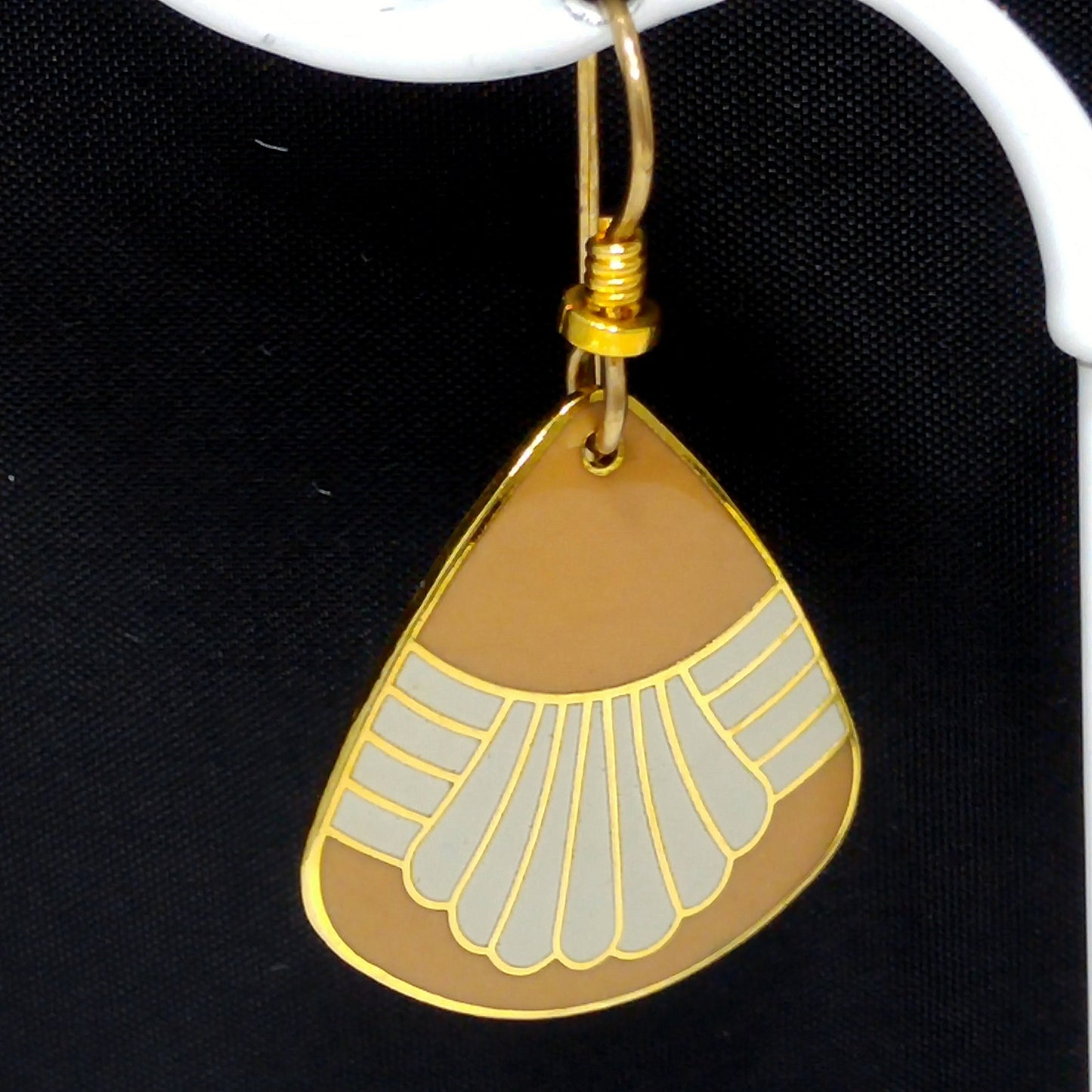 Vintage Laurel Burch Waterfall Earrings, Gold Plated, Beige & Gray Enamel