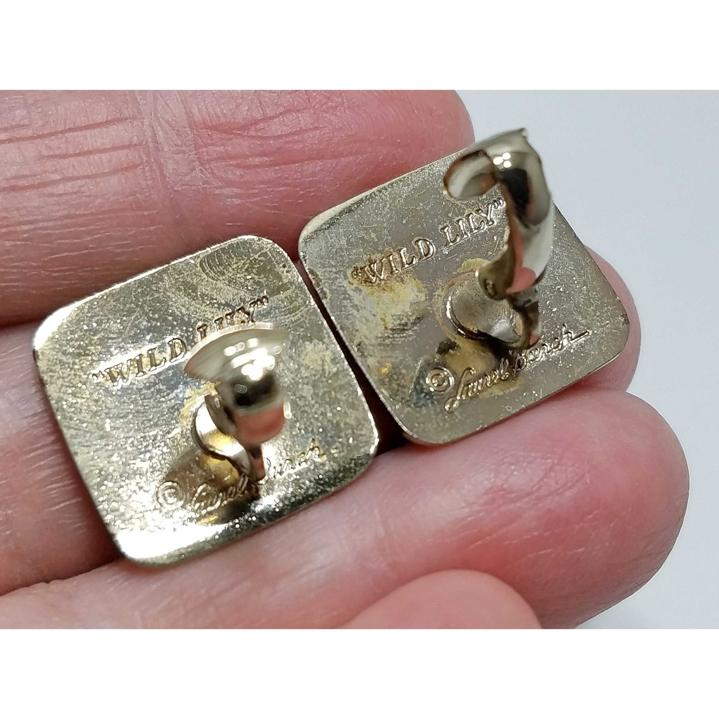 Laurel Burch "Wild Lily" Clip Earrings, Gold Plated, 1980s Vintage Earrings