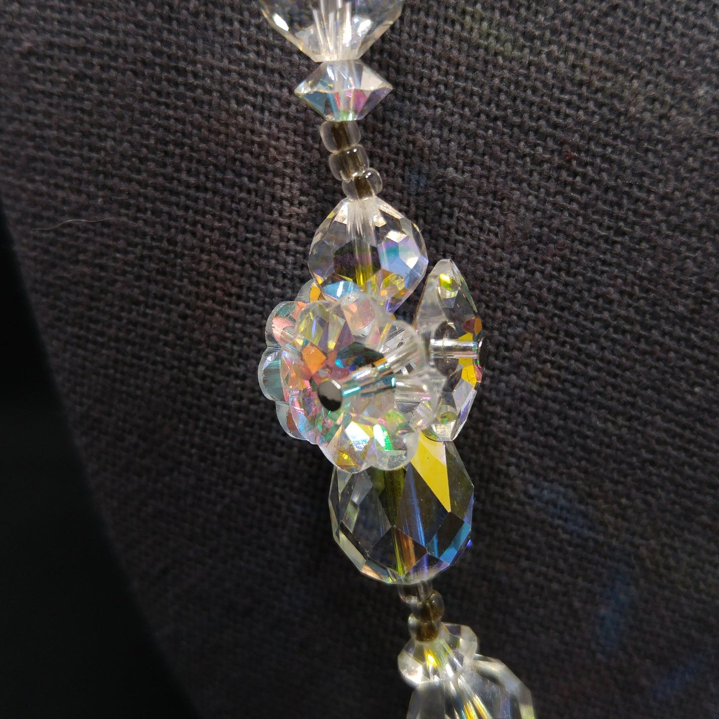 Vendome Flower Margarita Beaded Necklace, Aurora Borealis Clear Crystal Beads, 1960s Vintage Jewelry