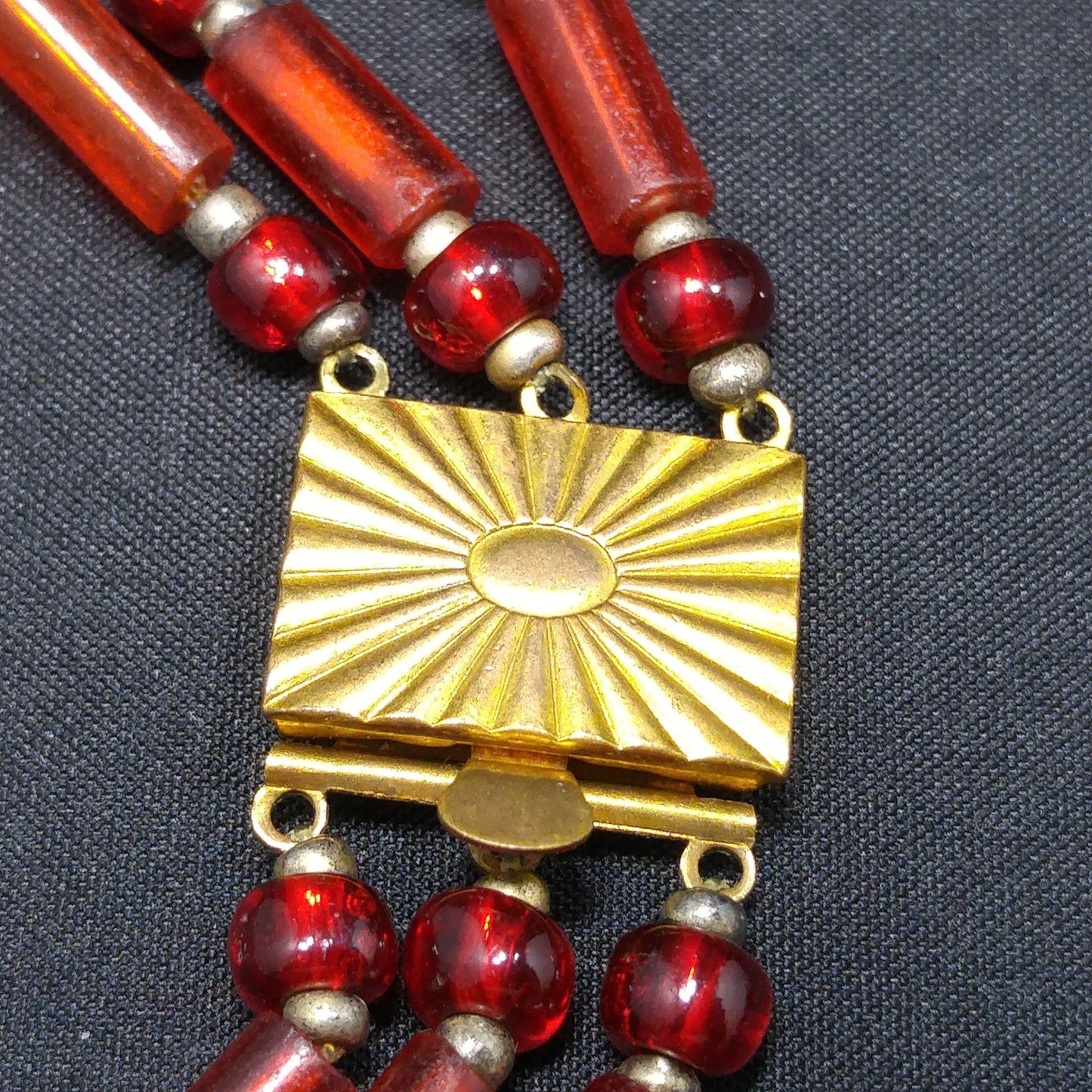 Vintage Art Glass Beaded Necklace, Three Strands, 1940s Vintage Jewelry