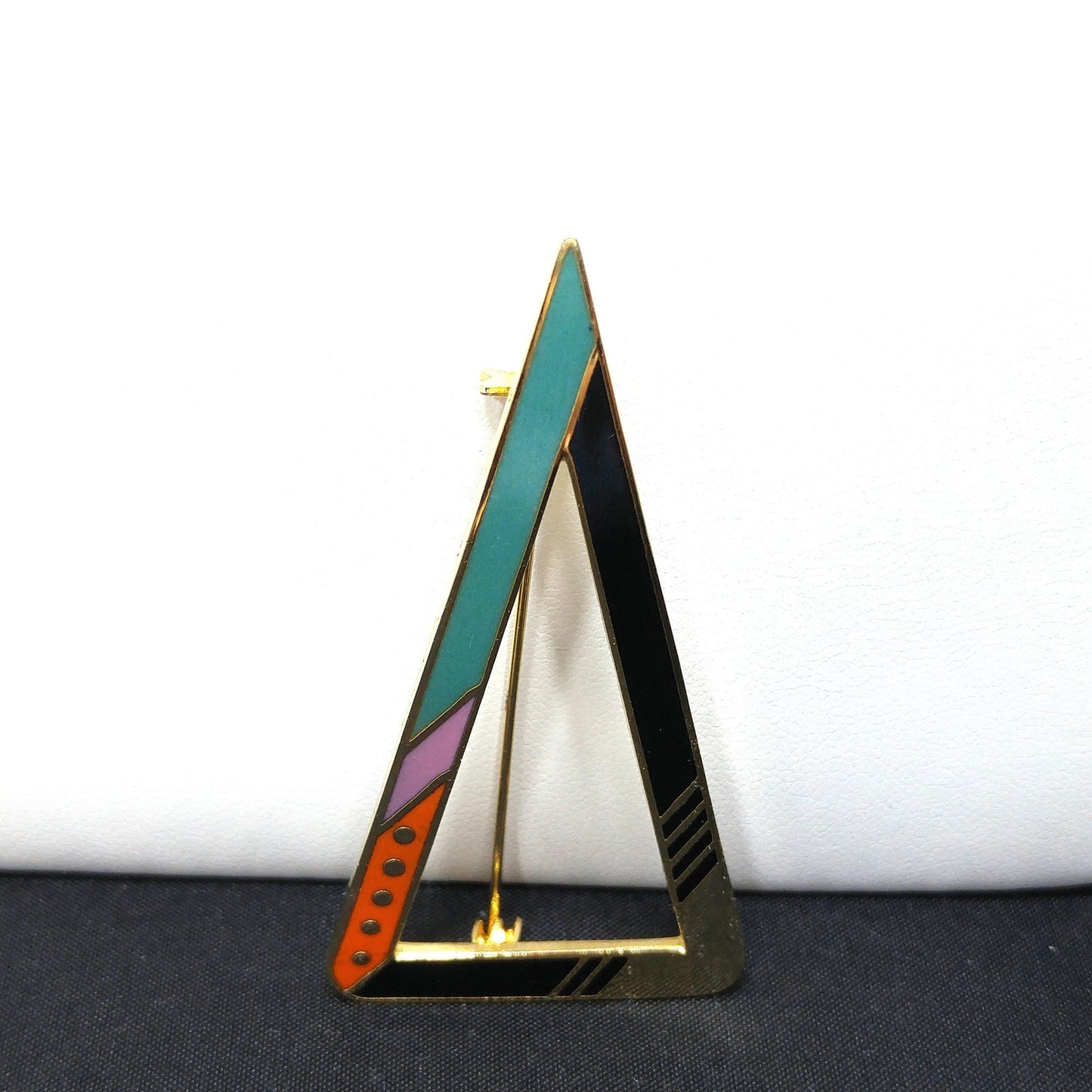 Vintage Laurel Burch "Zemi" Geometric Brooch, Triangle, Gold Plated, 1980s