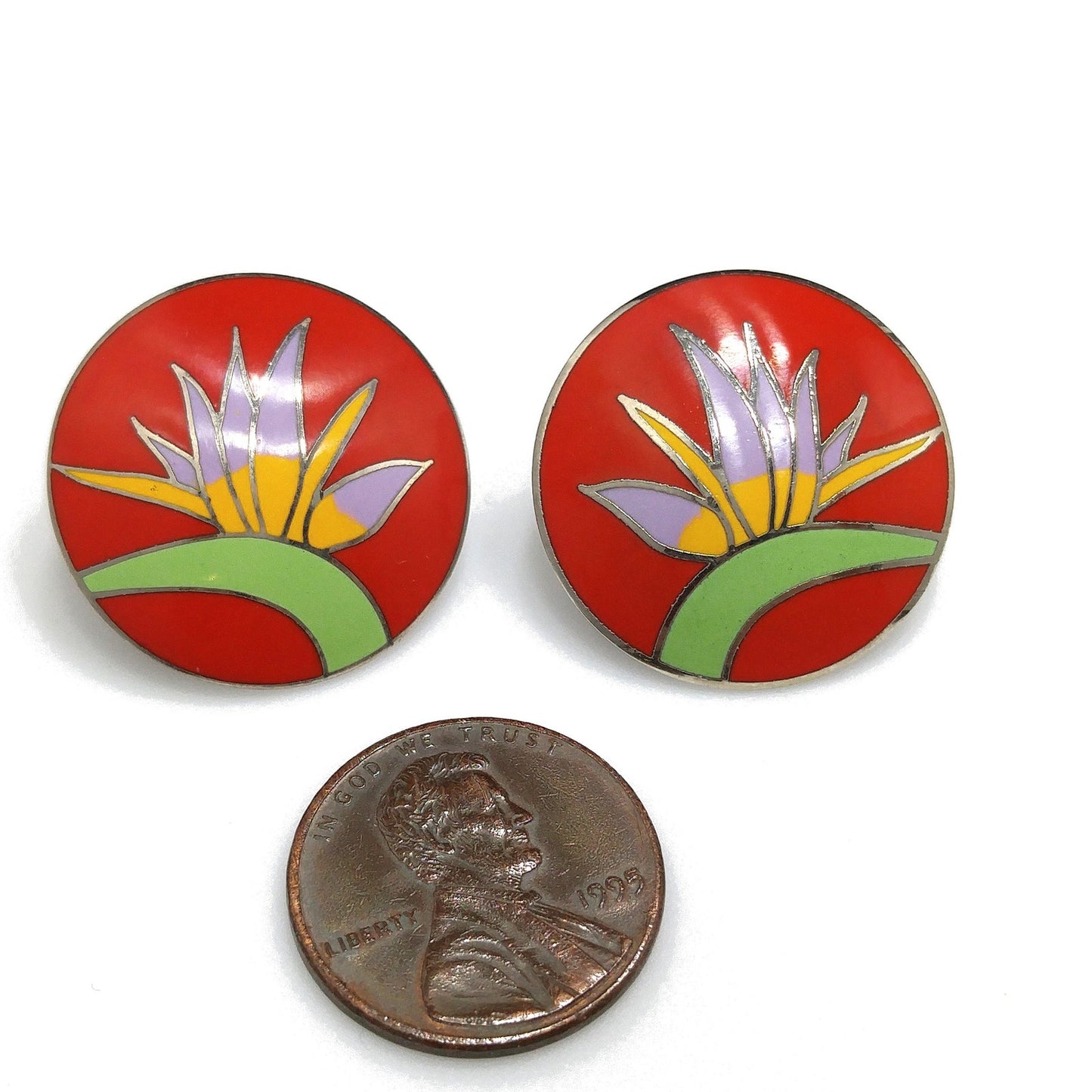 Vintage Laurel Burch Bird of Paradise Post Earrings, Rhodium Plated