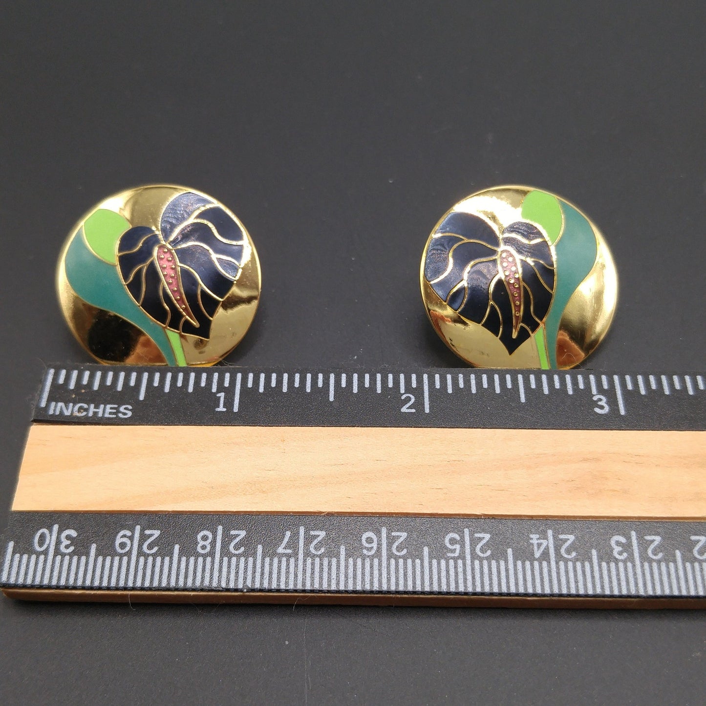Vintage Laurel Burch "Antherium" Post Earrings, Gold Plated