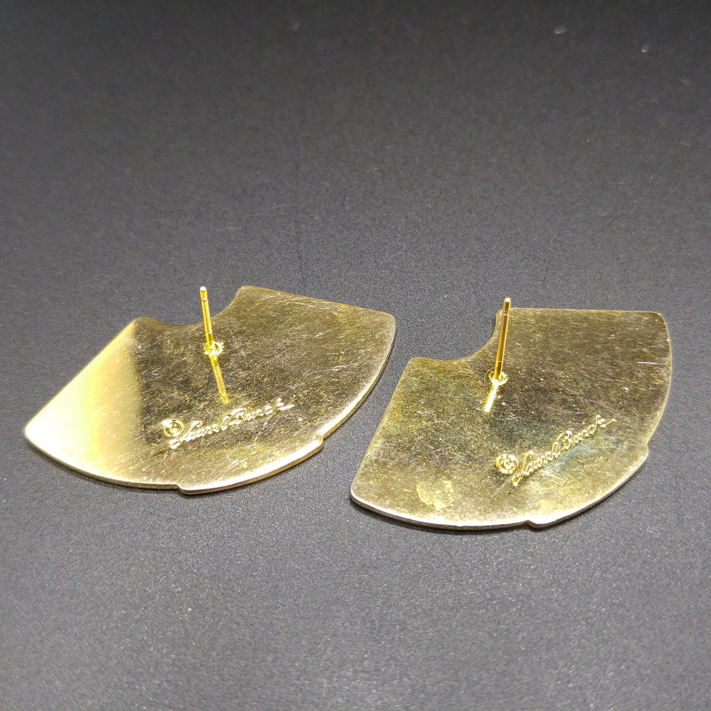 Laurel Burch Red Fan Post Earrings, Gold Plated, Red Metallic Enamel, 1980s