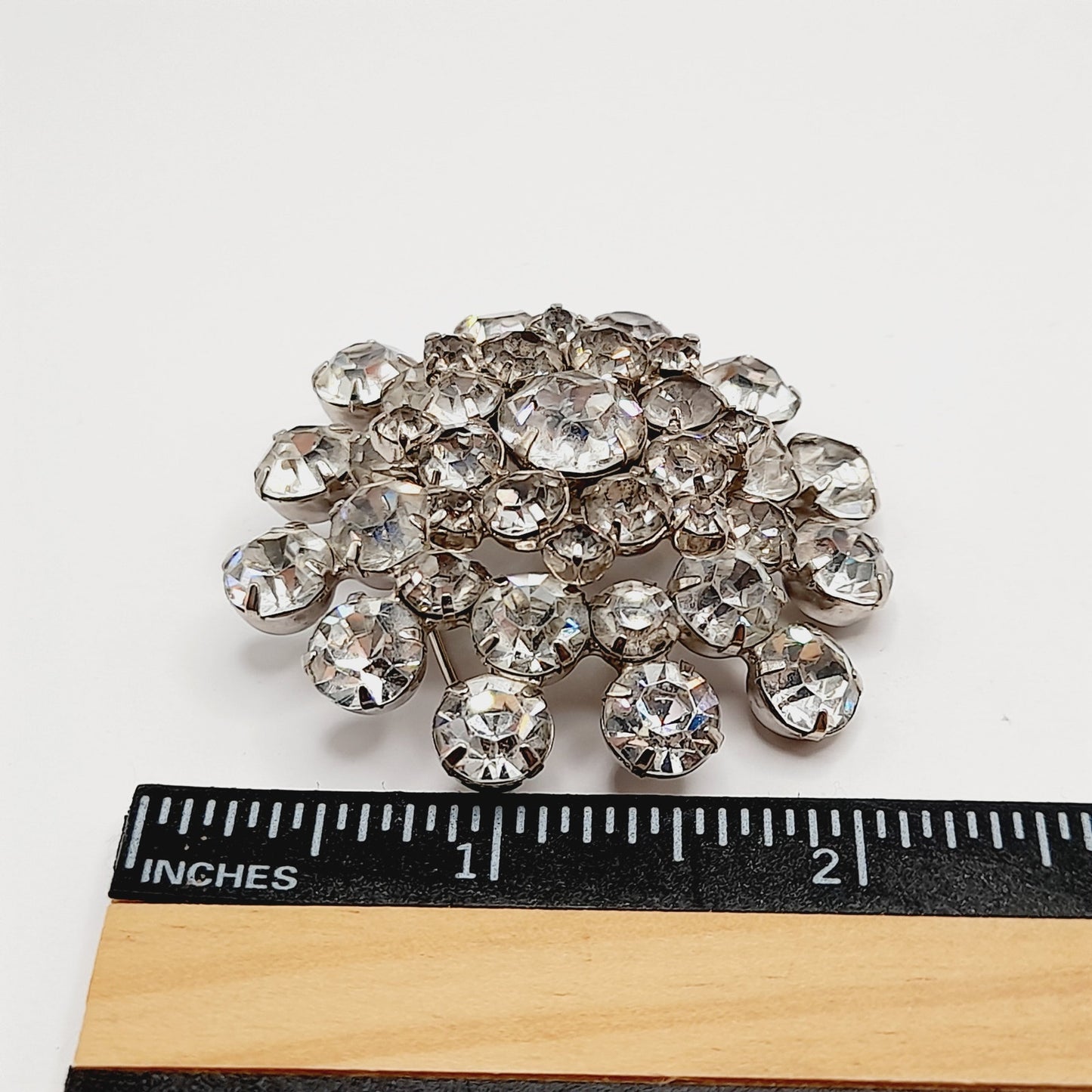 Vintage Clear Rhinestone Wedding Rhodium Plated 2 Inch Brooch