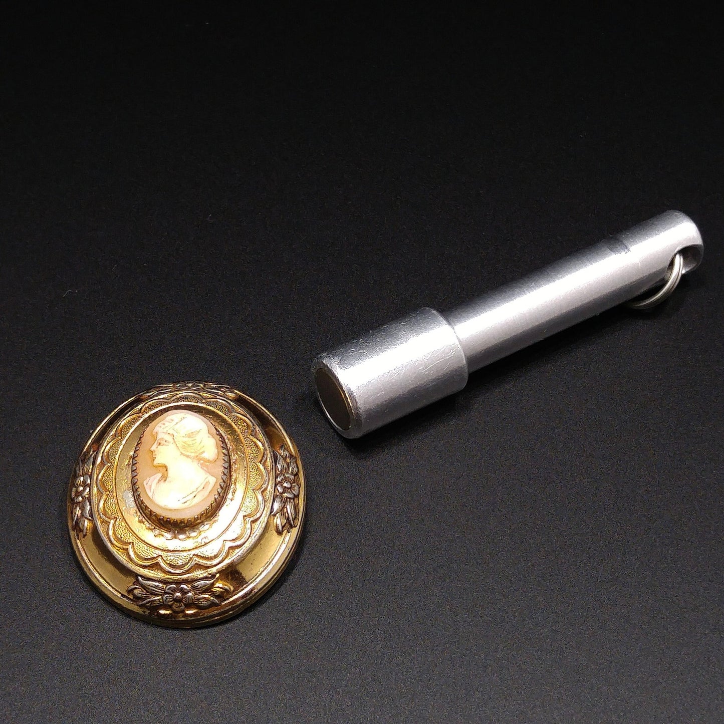 Coro Shell Carved Cameo Brooch, Gold Over Silver, 1950s Vintage Jewelry