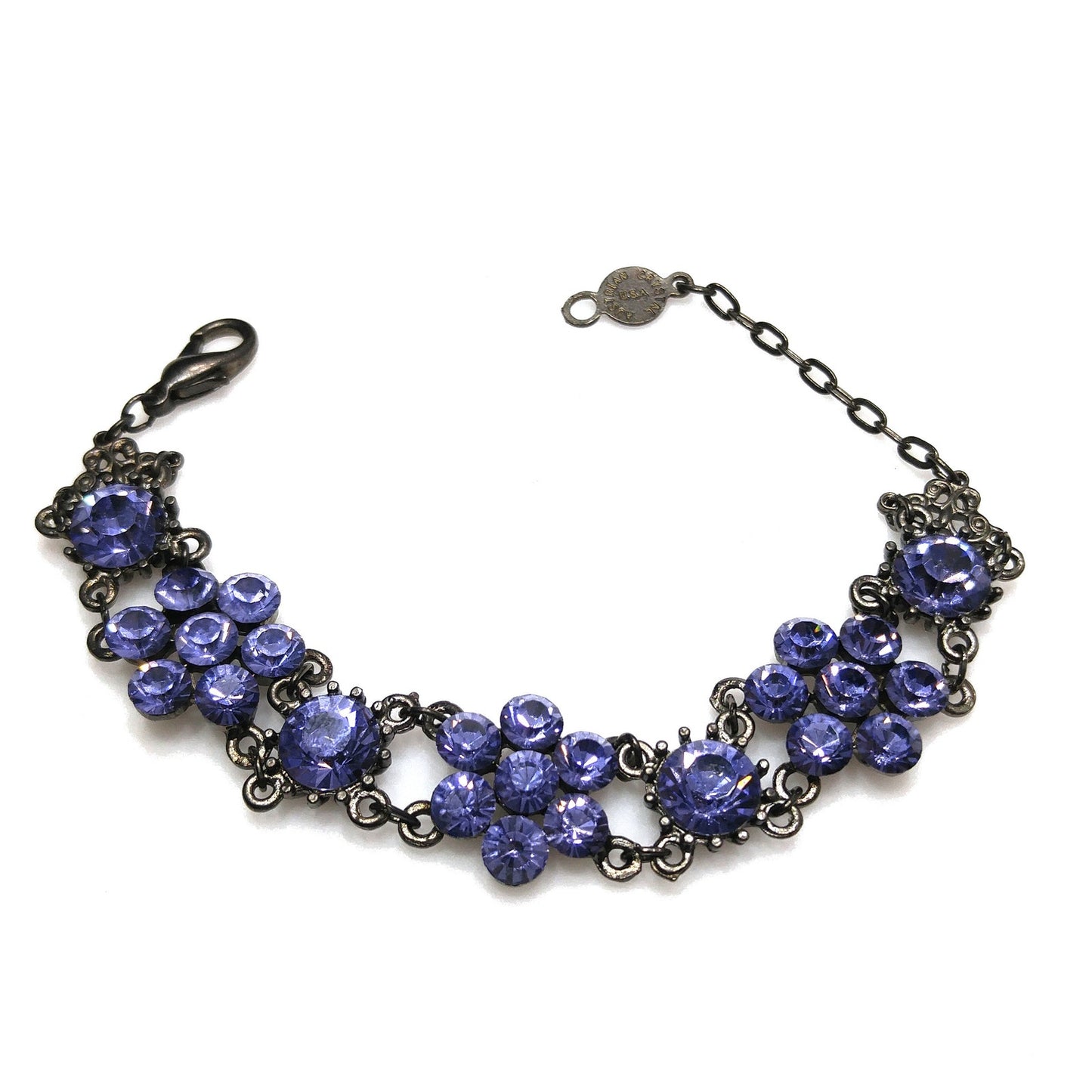 Austrian Crystal Lavender Necklace Bracelet Earrings Set, Ear Wire Earrings, Vintage Jewelry
