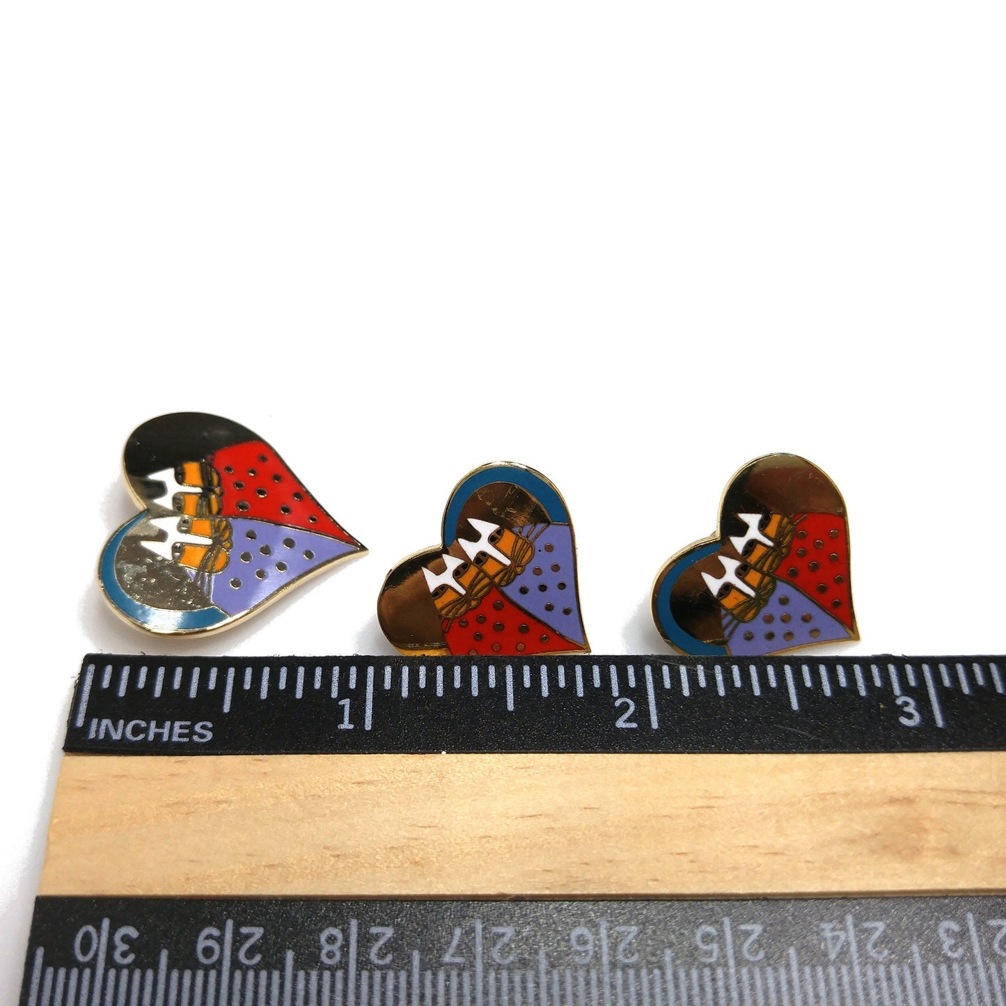 Laurel Burch "Valentine Cats" Brooch & Earrings, Gold Plated, Cloisonné Enamel, 1980s Vintage Jewelry