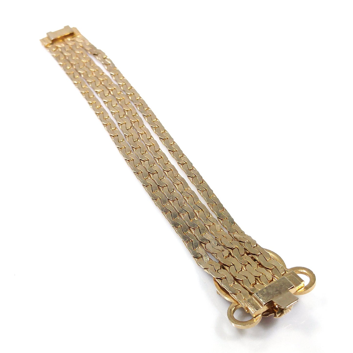 Pink Rhinestone Curb Chain Bracelet, Gold Plated, 1960s Vintage Jewelry