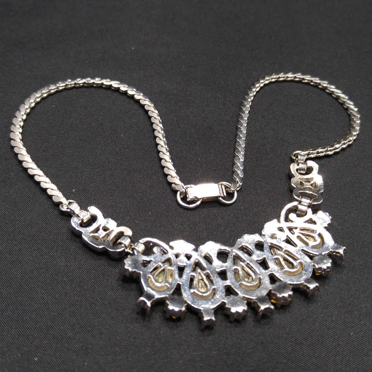Lustern Blue Rhinestone Silver Tone Necklace, Louis Stern Gold Plated, 1940s Vintage Jewelry