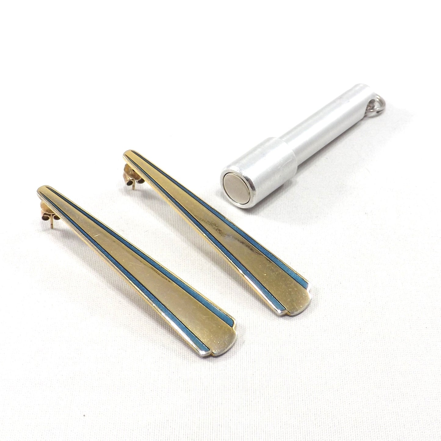 Laurel Burch Blue Enamel Long Post Earrings, Gold Plated, 1980s Vintage Jewelry