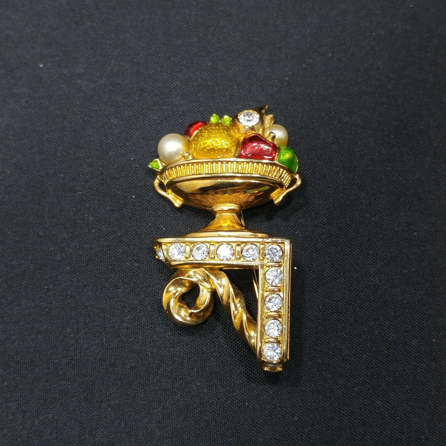 Swarovski Fruit Bowl Brooch, Enamel & Rhinestones, Vintage 1980s