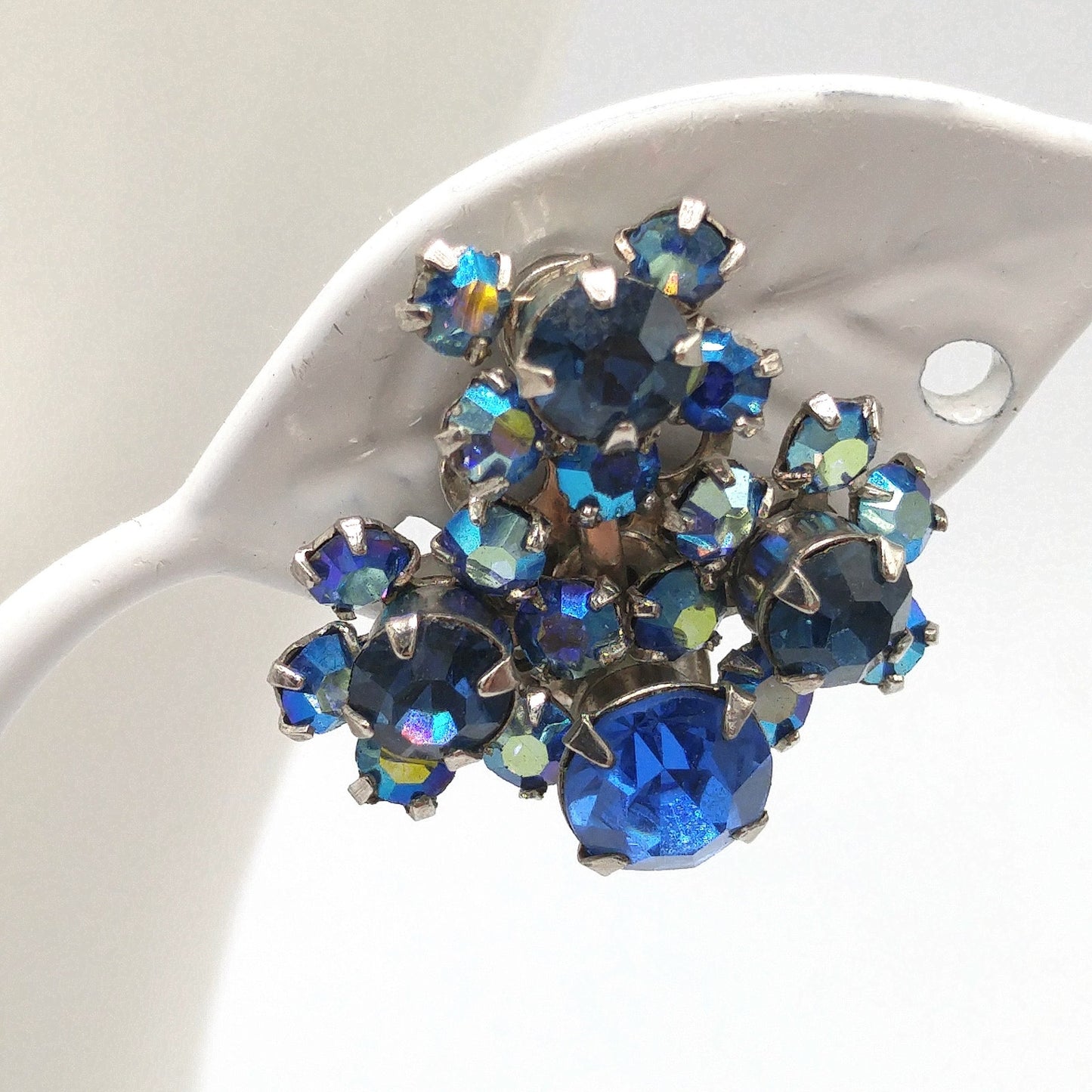 Kramer AB Blue Bracelet Clip Earrings Set, Aurora Borealis, 1960s Vintage Jewelry