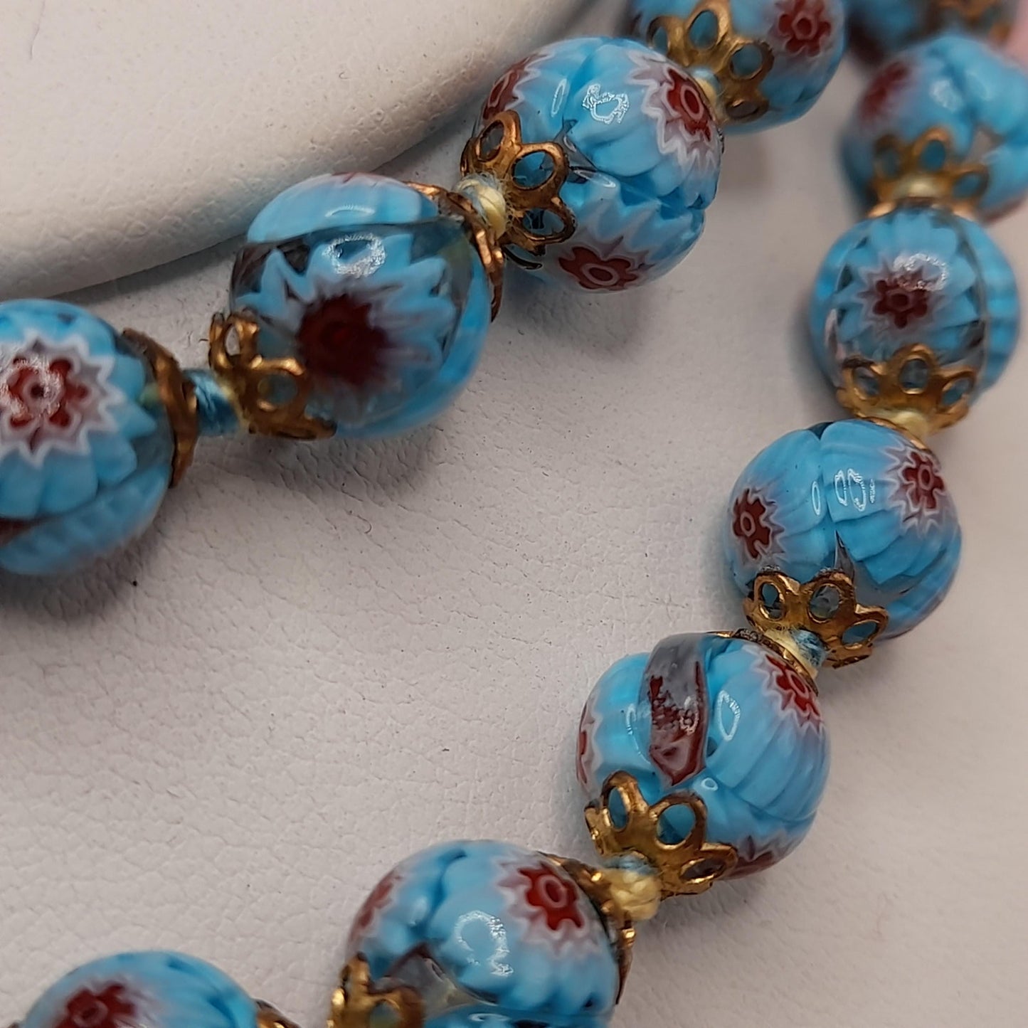 Vintage Murano Glass Floral Bead Necklace, 24 Inches, Hand-knotted, 1950s