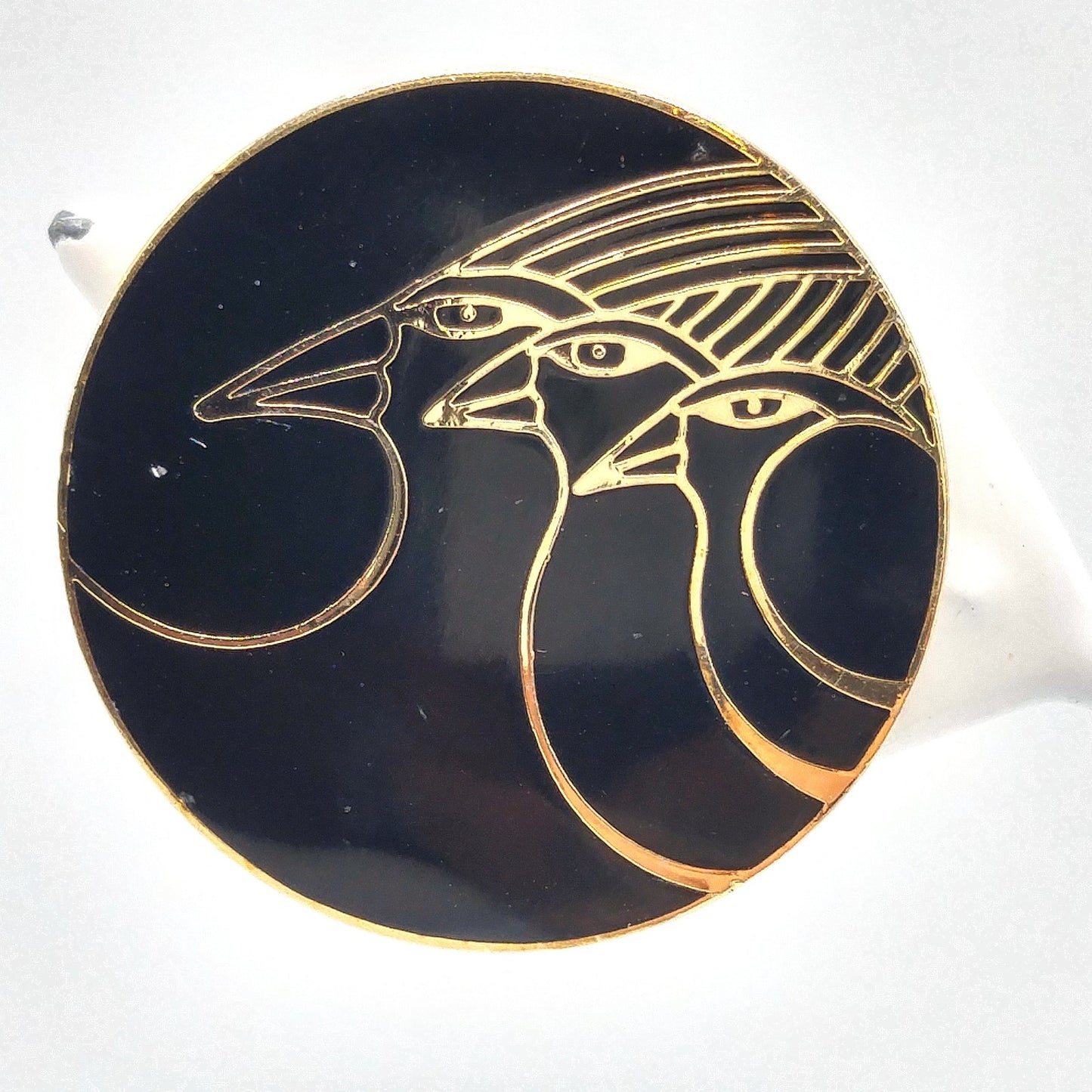 Vintage Laurel Burch "Celestial Birds" Clip Earrings, Black Enamel, Gold Plated