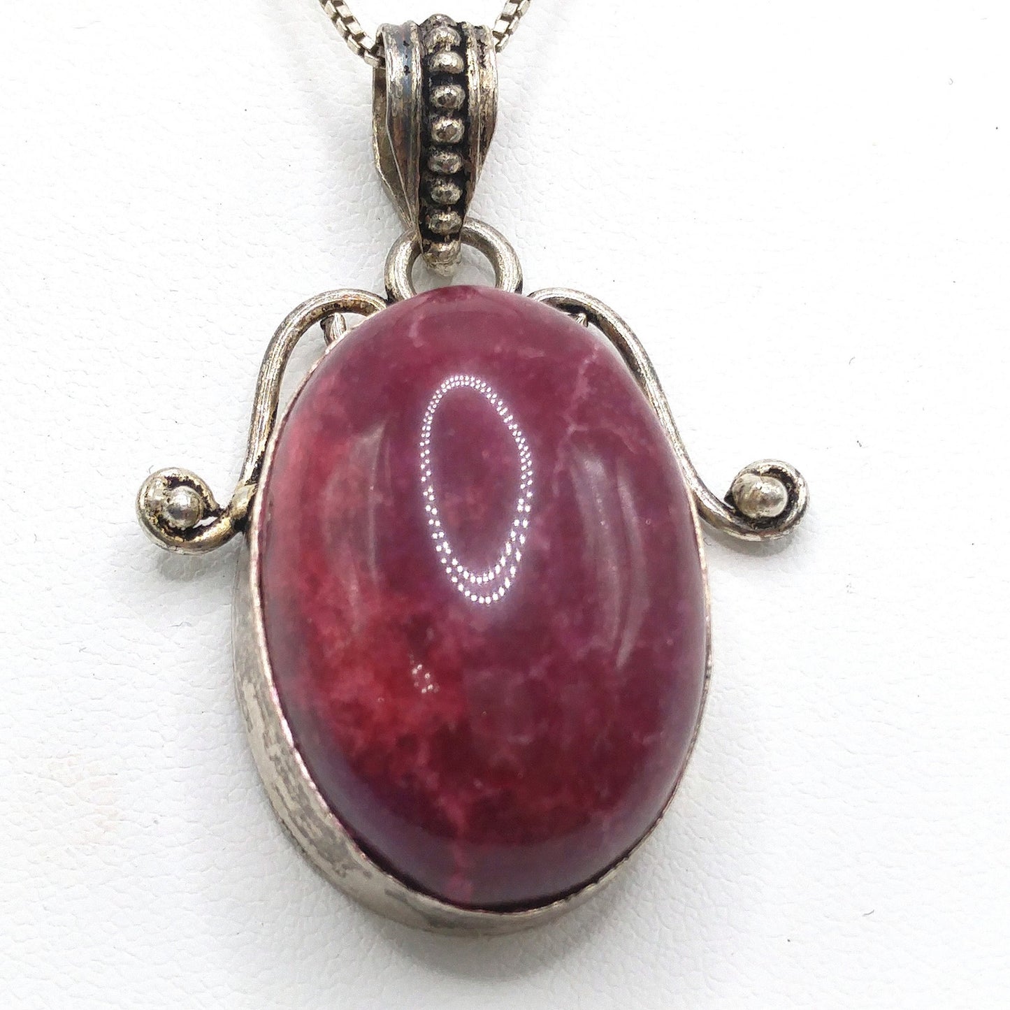 Gemstone Spinel Pendant Necklace, Italy 925 Chain, 24 Inches, Vintage Jewelry