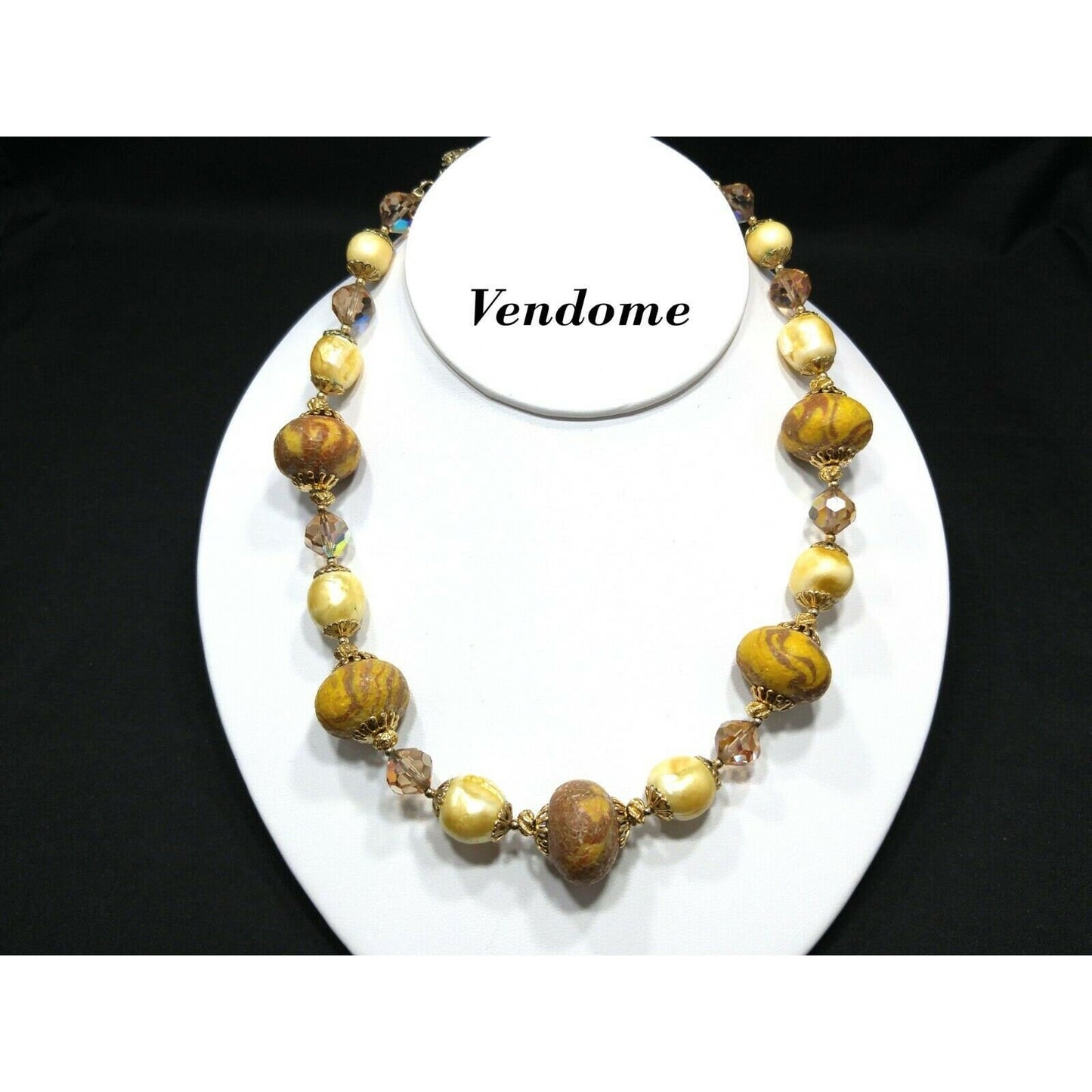 Vendome Art Beads Necklace, Faux Baroque Pearls, Aurora Borealis Crystals, 1960s Vintage Jewelry