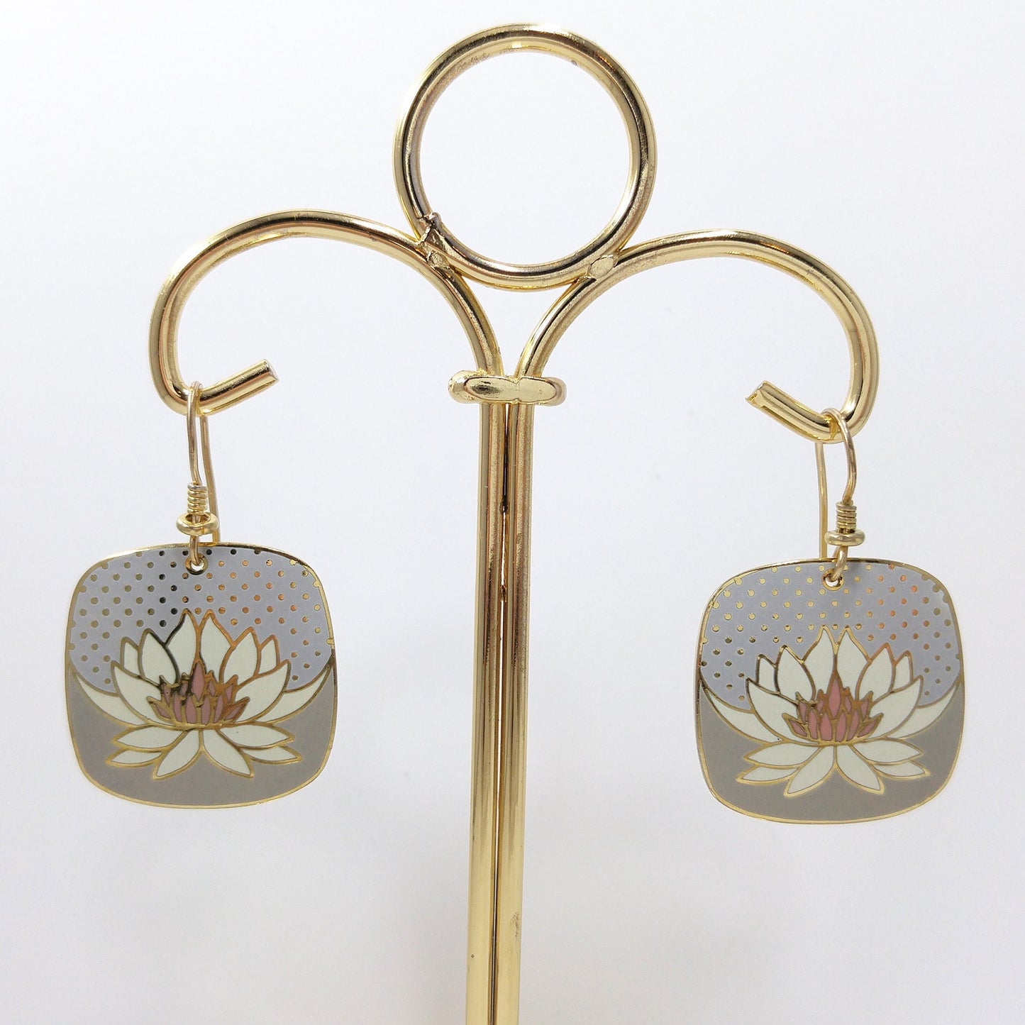 Vintage Laurel Burch Nile Lily Earrings, Gold Plated