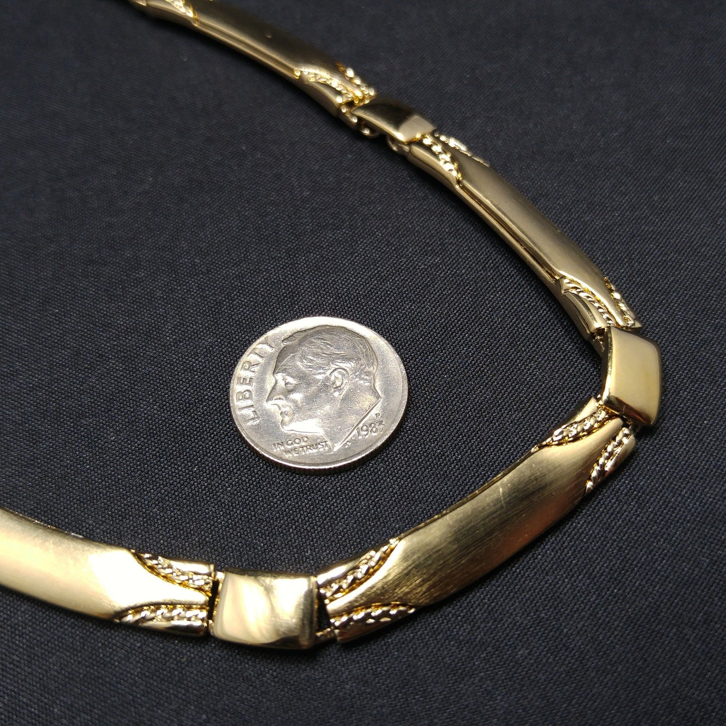 Monet Satin Finish Choker Necklace, Gold Plated, 1950 Vintage Jewelry