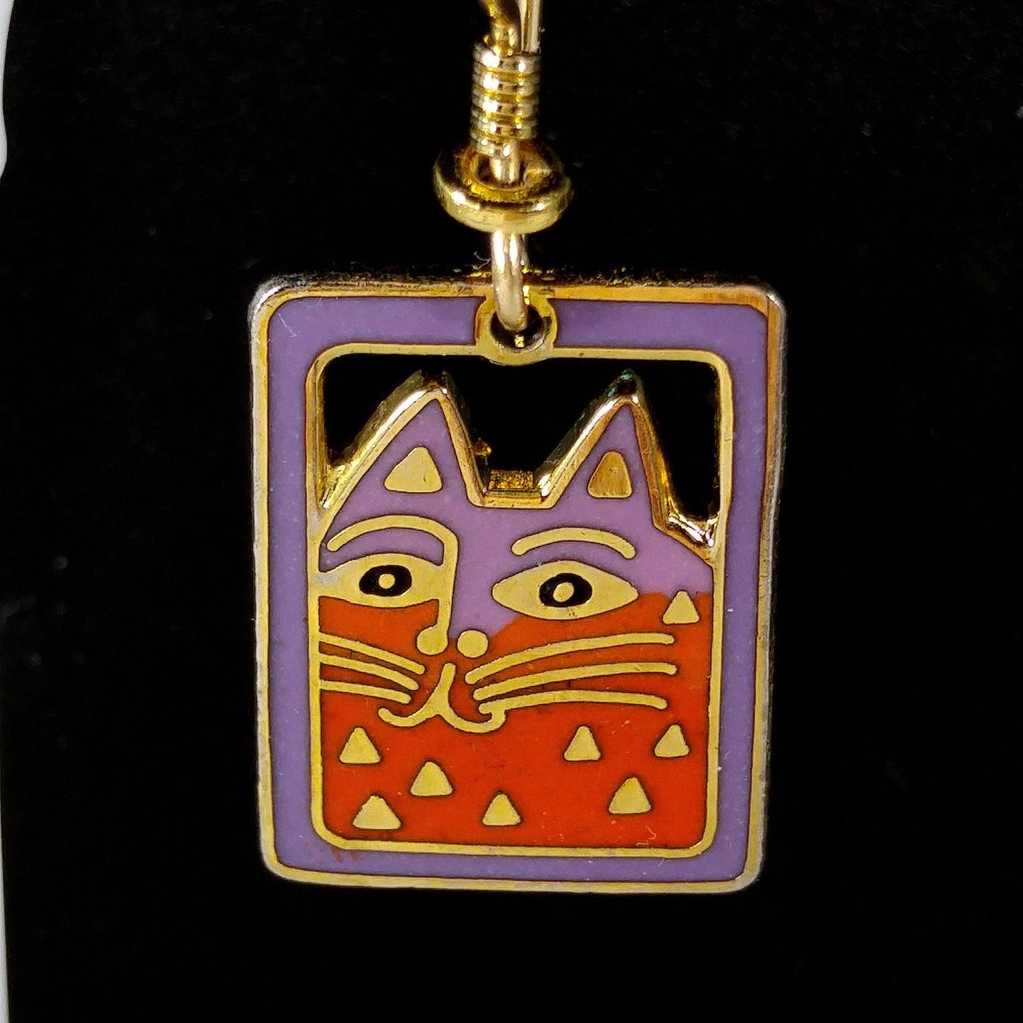 Vintage Laurel Burch "Mallory's Cat" Drop Earrings, Gold Plated