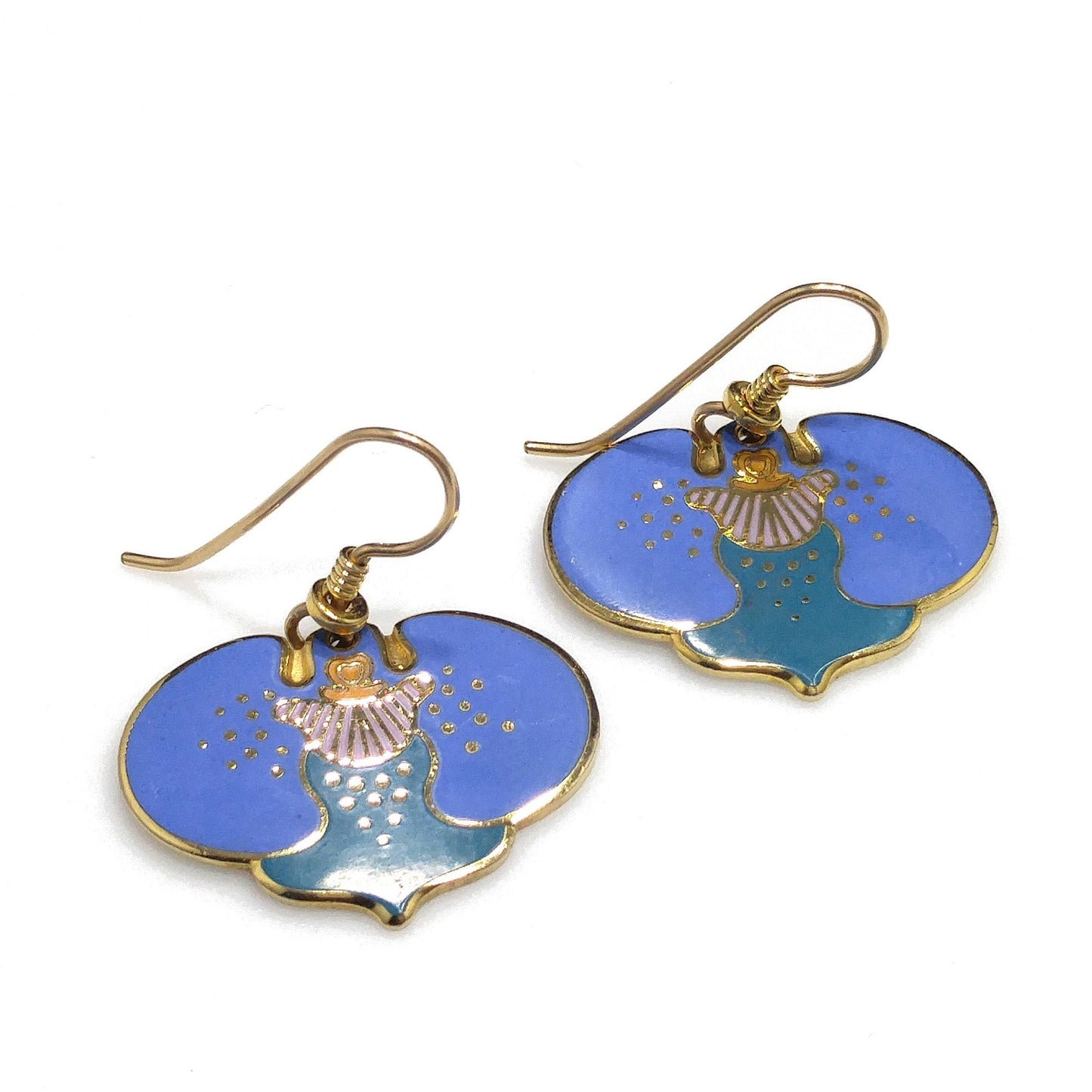 Vintage Laurel Burch "Aarin" Blue Floral Earrings, Gold Plated