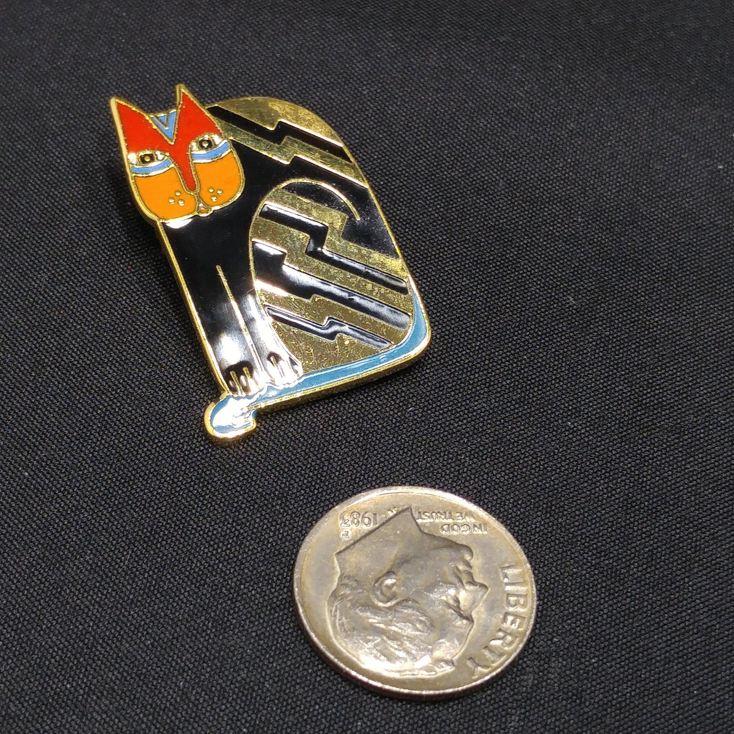 Laurel Burch "Fantasticat" Cat Brooch, Cloisonne Gold Plate, Enamel Pin, 1980s Vintage Jewelry