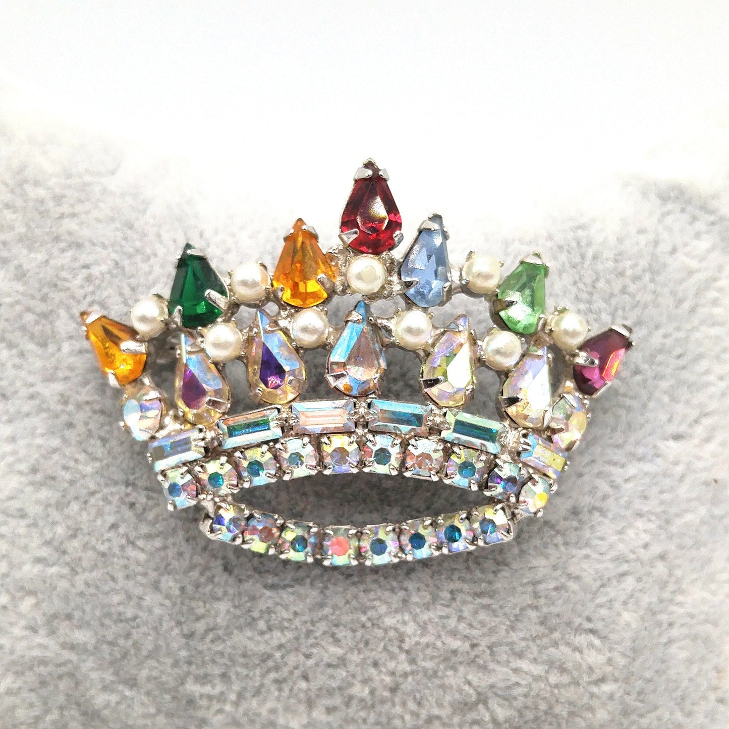 Unsigned B. David Rhinestone Crown Brooch, Mother's Crown, 1960s Vintage Jewelry
