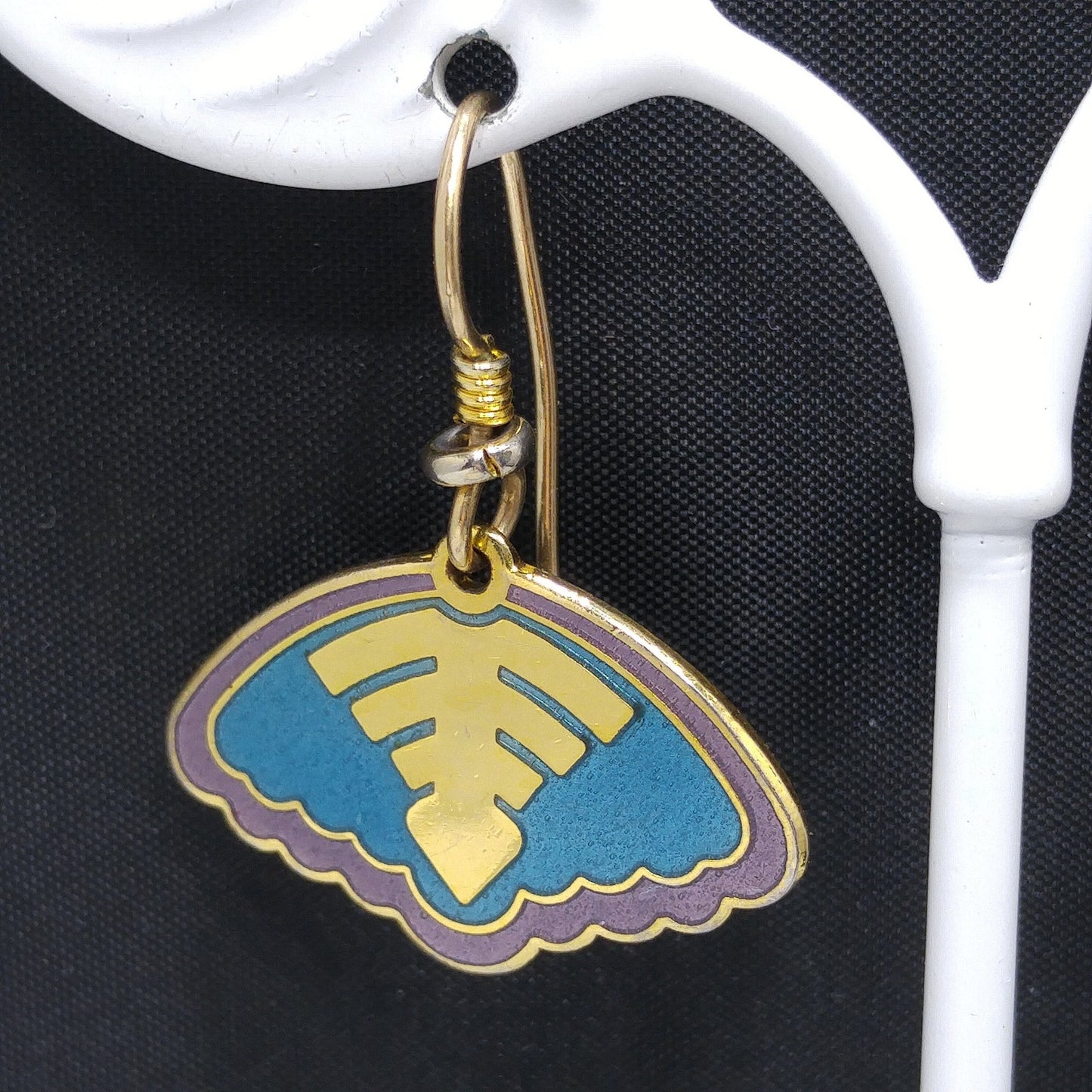 Vintage Laurel Burch Teal Enamel Earrings, Gold Plated