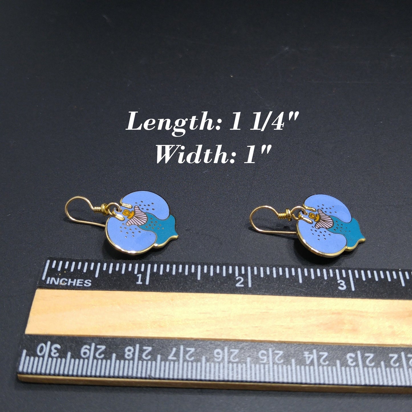 Vintage Laurel Burch "Aarin" Blue Floral Earrings, Gold Plated