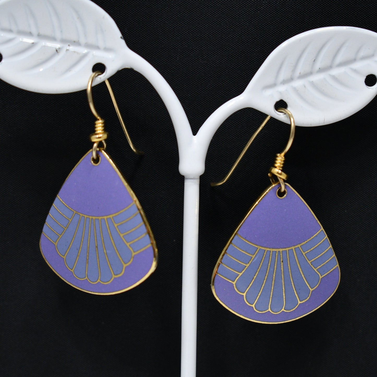 Vintage Laurel Burch Waterfall Earrings, Gold Plated, Purple Enamel