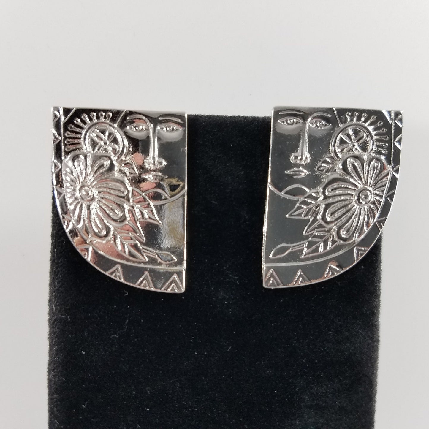 Vintage Laurel Burch Blossoming Woman Earrings, Rhodium Plated, 1990s