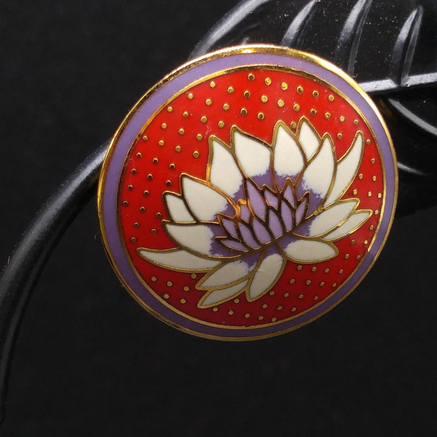 Vintage Laurel Burch "Tibetan Lily" Post Earrings, Red White Purple Enamel
