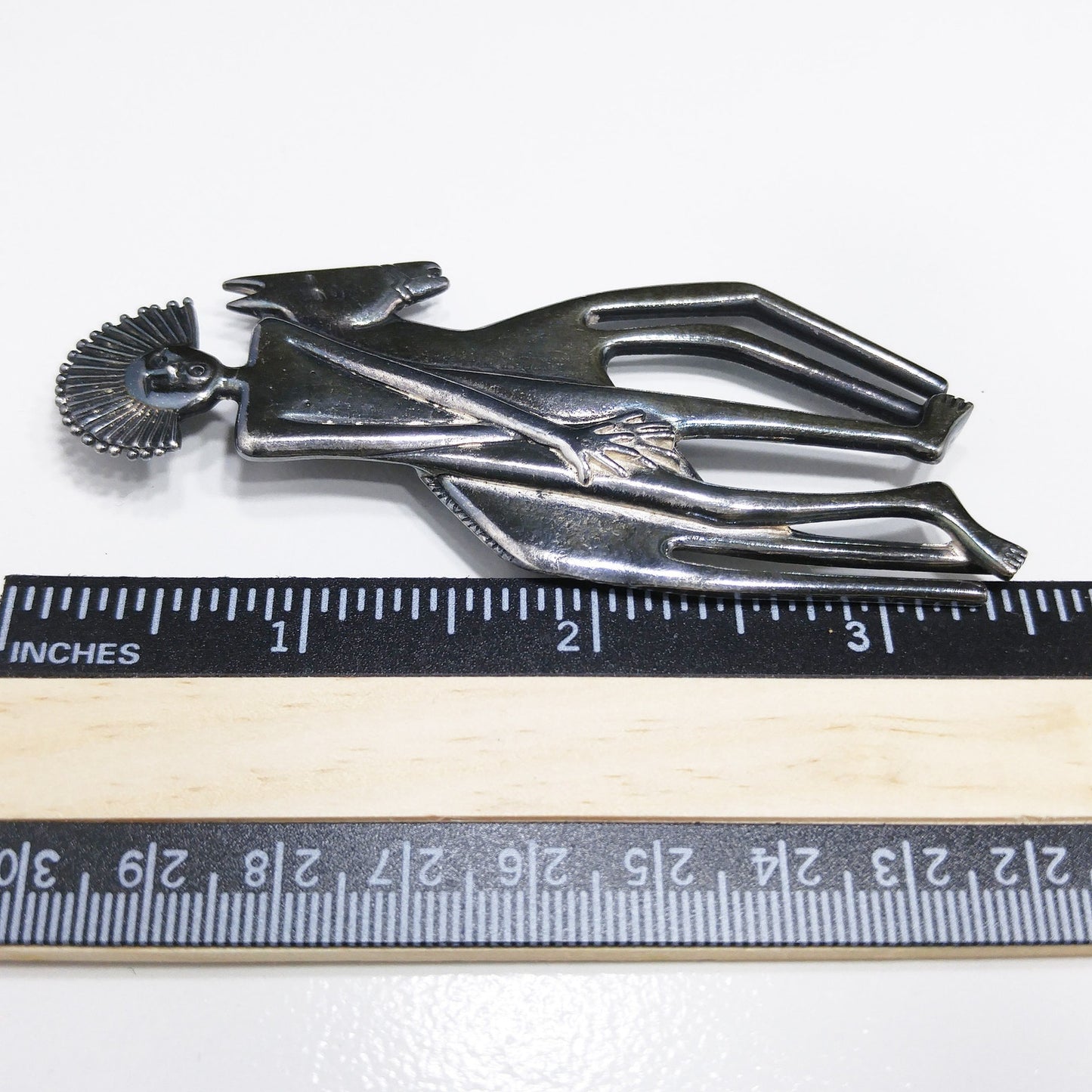 Laurel Burch Spirit Man and Horse Brooch & Pendant, Rhodium Plated, 1980s