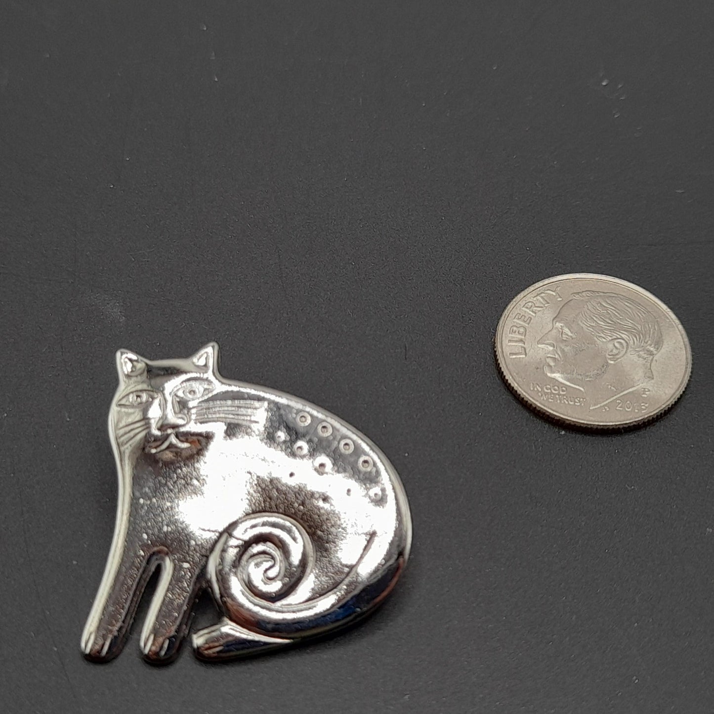 Vintage Laurel Burch Cat Brooch, Rhodium Plated, 1980s Vintage Jewelry