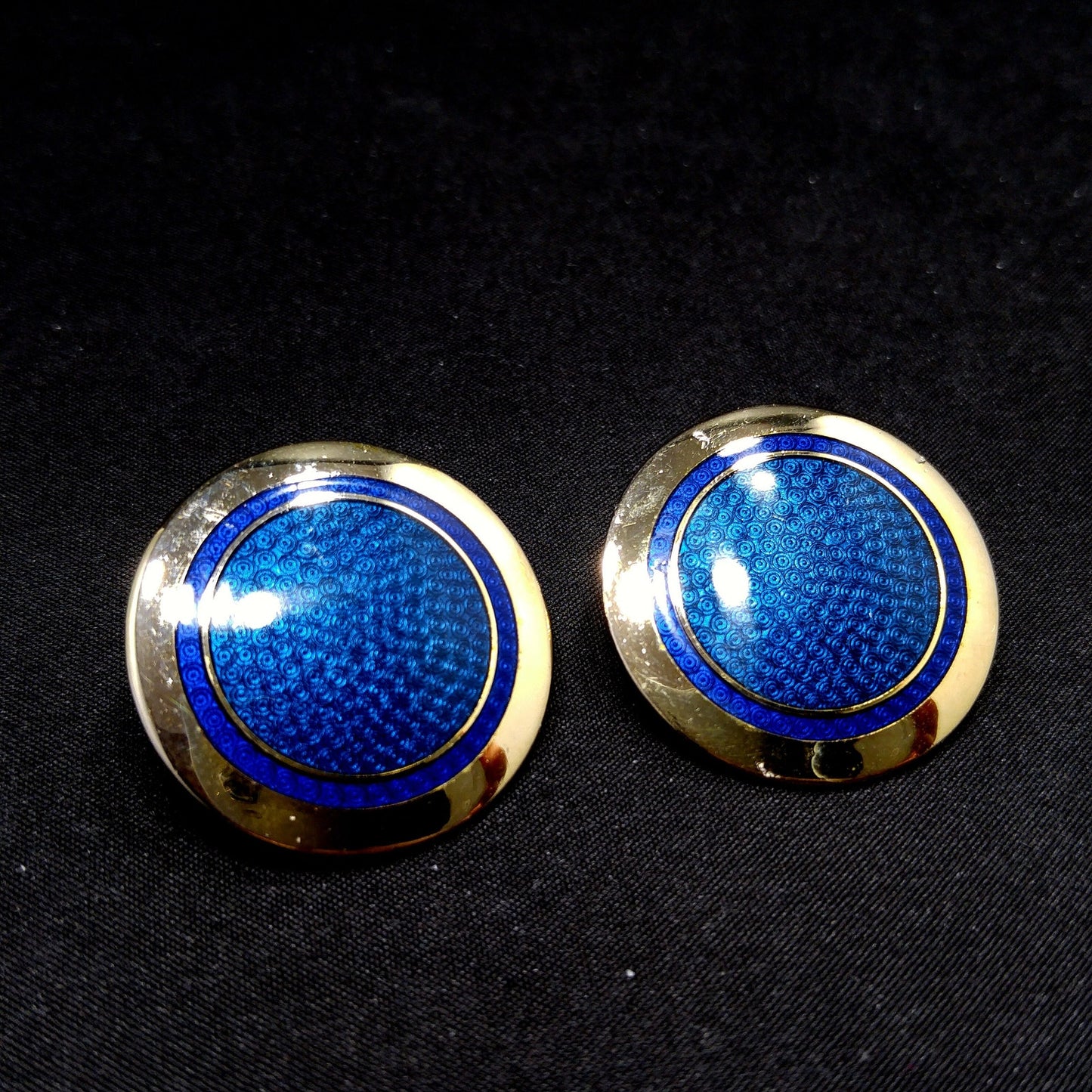 Laurel Burch "Victoria" Clip Earrings, Blue Enamel, Gold Plated, 1980s Vintage