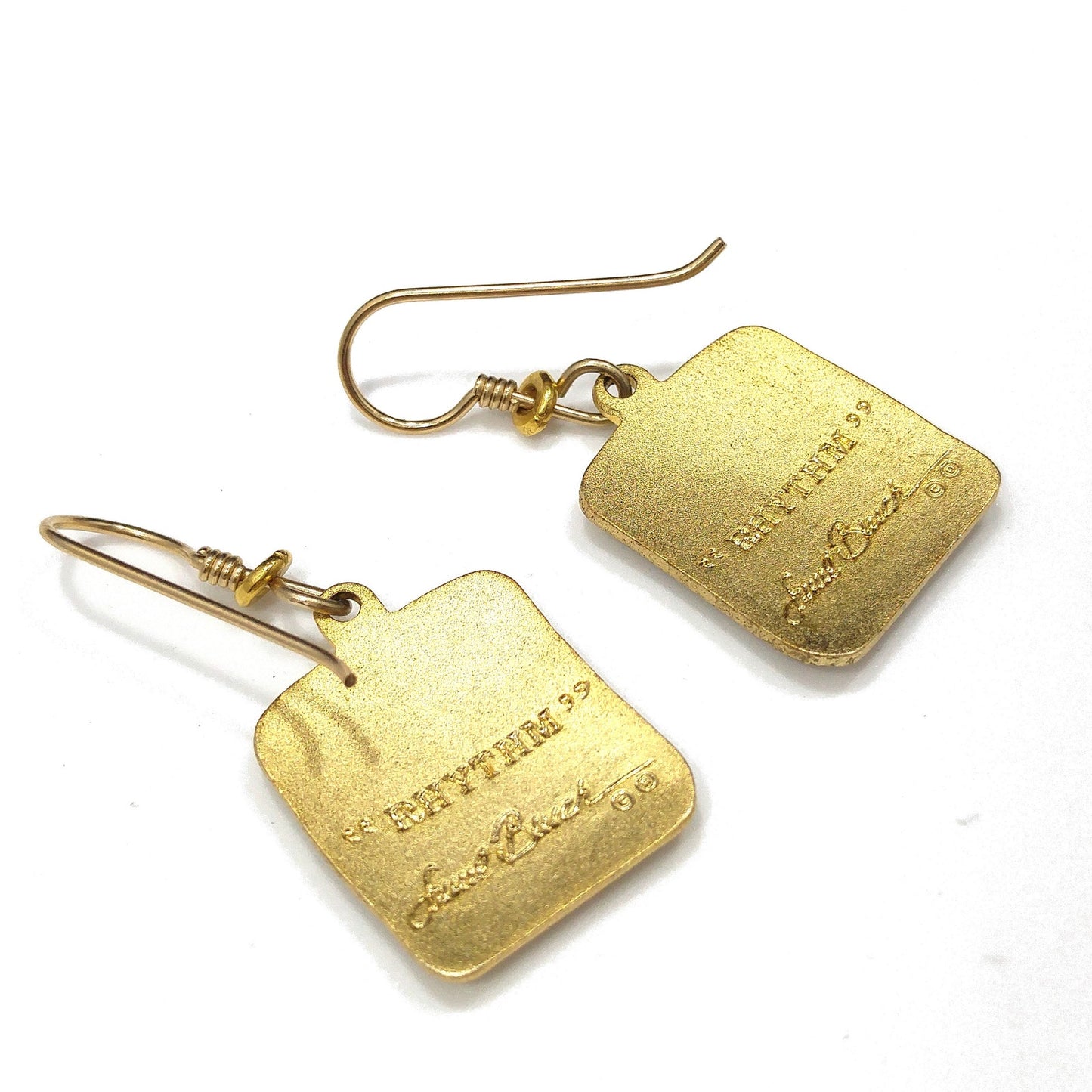 Vintage Laurel Burch "Rhythm" Earrings, Gold Plated, Brown Enamel