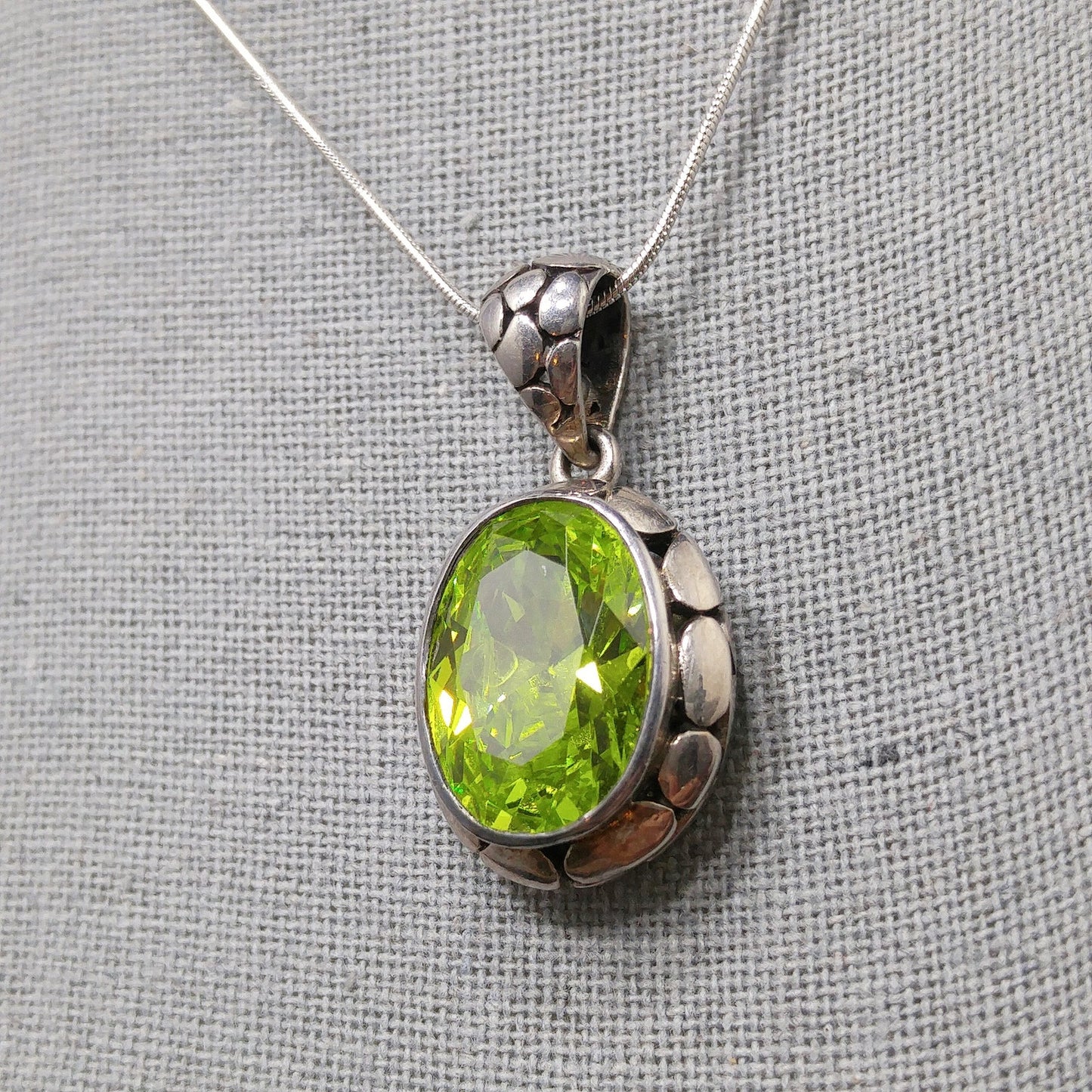 Peridot CZ Silver Necklace & Earrings Set, Italy Snake Chain, 1990s Vintage Jewelry