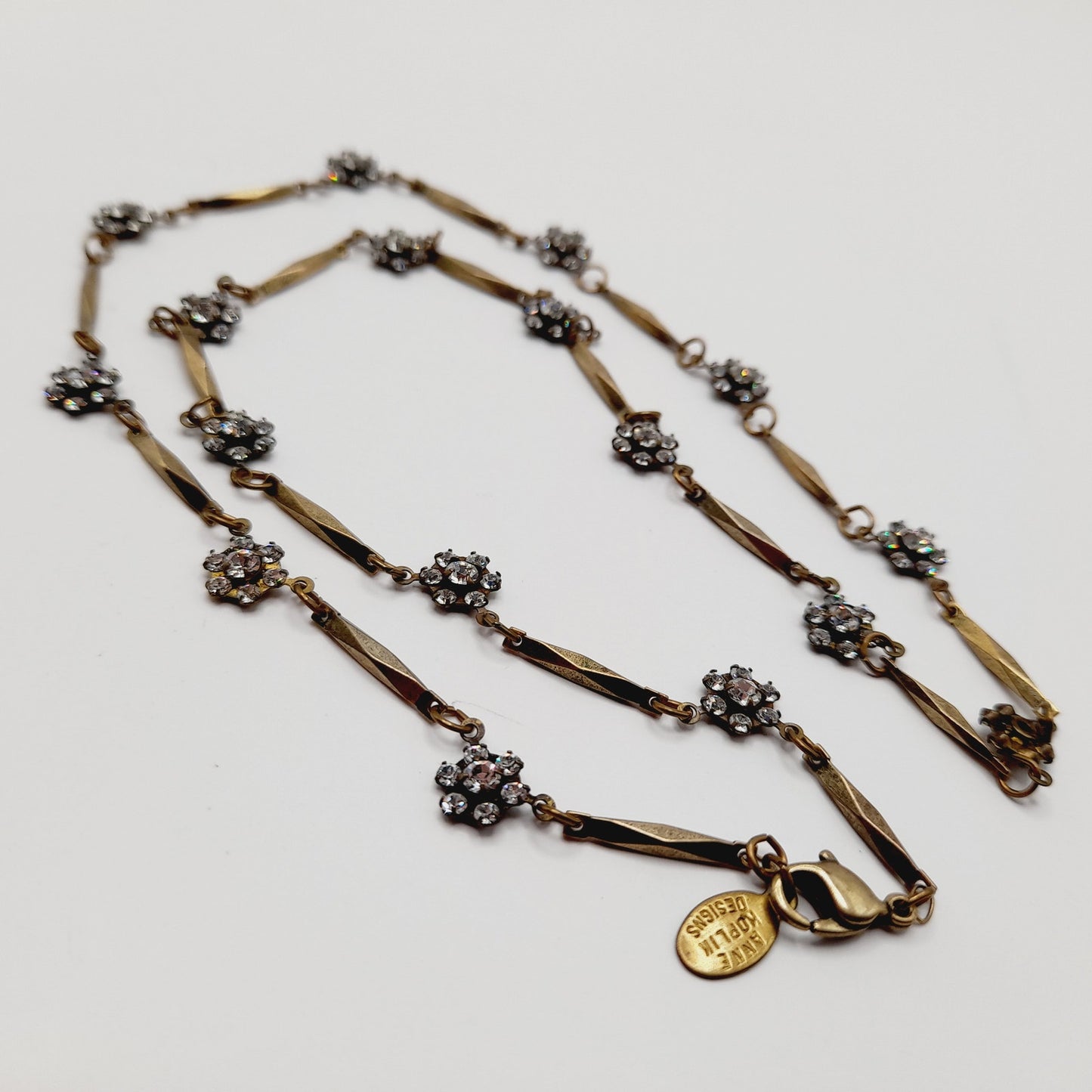 Anne Koplik Designs Necklace – Clear Rhinestone Floral Clusters, Signed Vintage