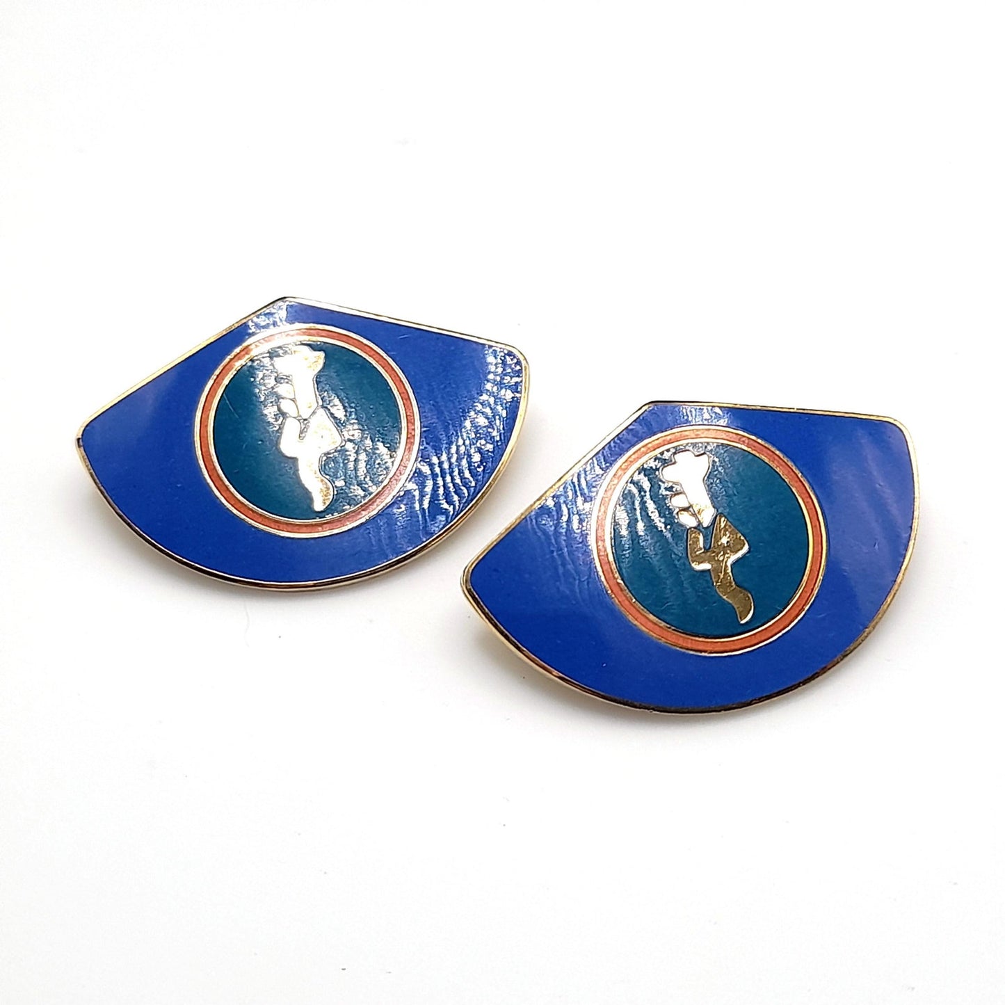 Vintage Laurel Burch Large Fan Post Earrings, Gold Plated, "Spring" Design