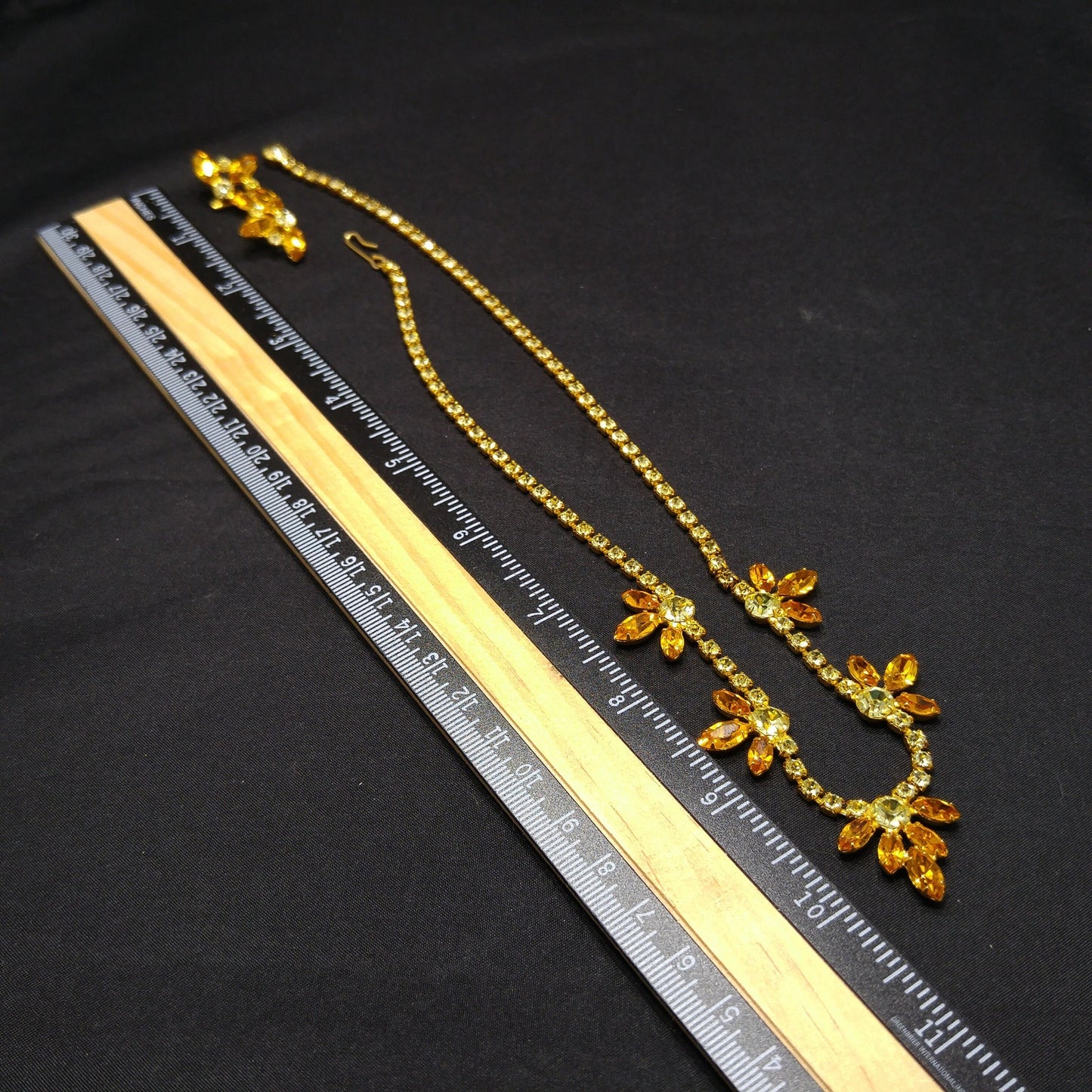 B. David Light Topaz Necklace & Earrings, Gold Plated, 1960s Vintage Jewelry