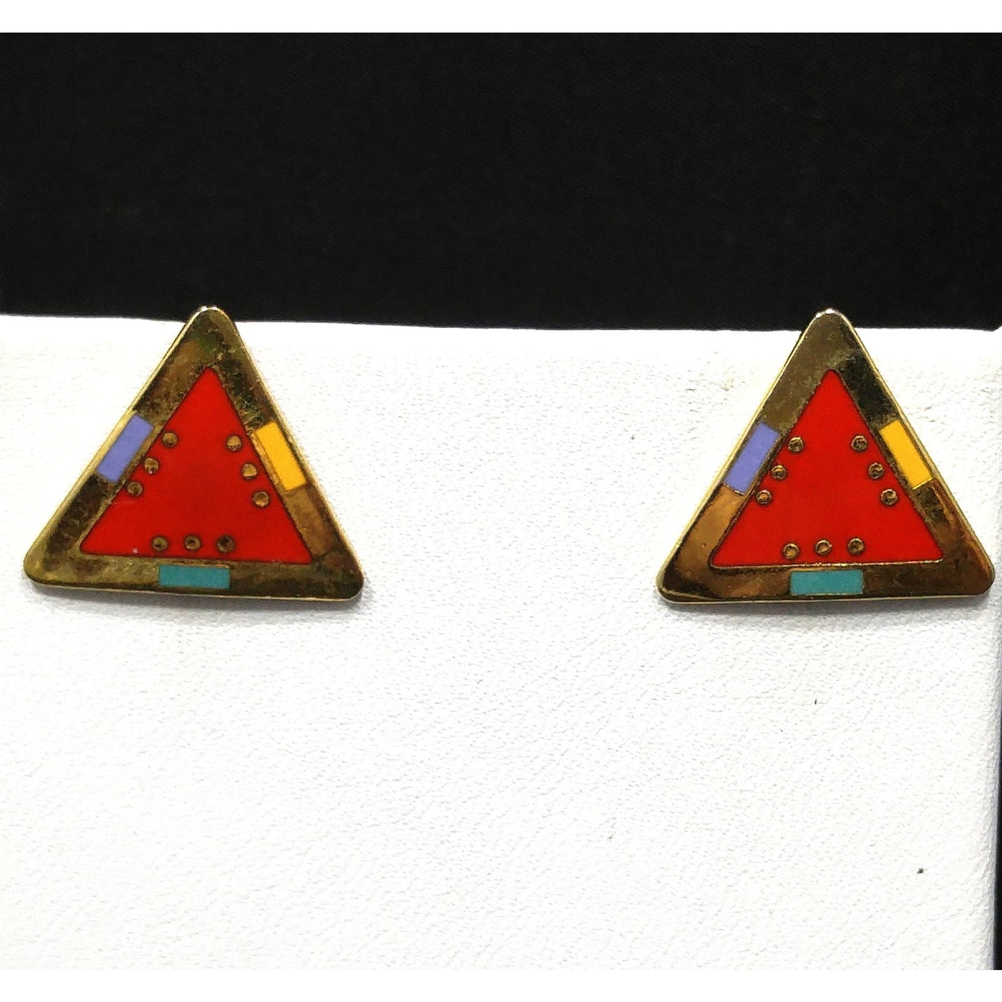 Laurel Burch "For Marie" Geometric Post Earrings, Gold Plated, 1980s Vintage Jewelry