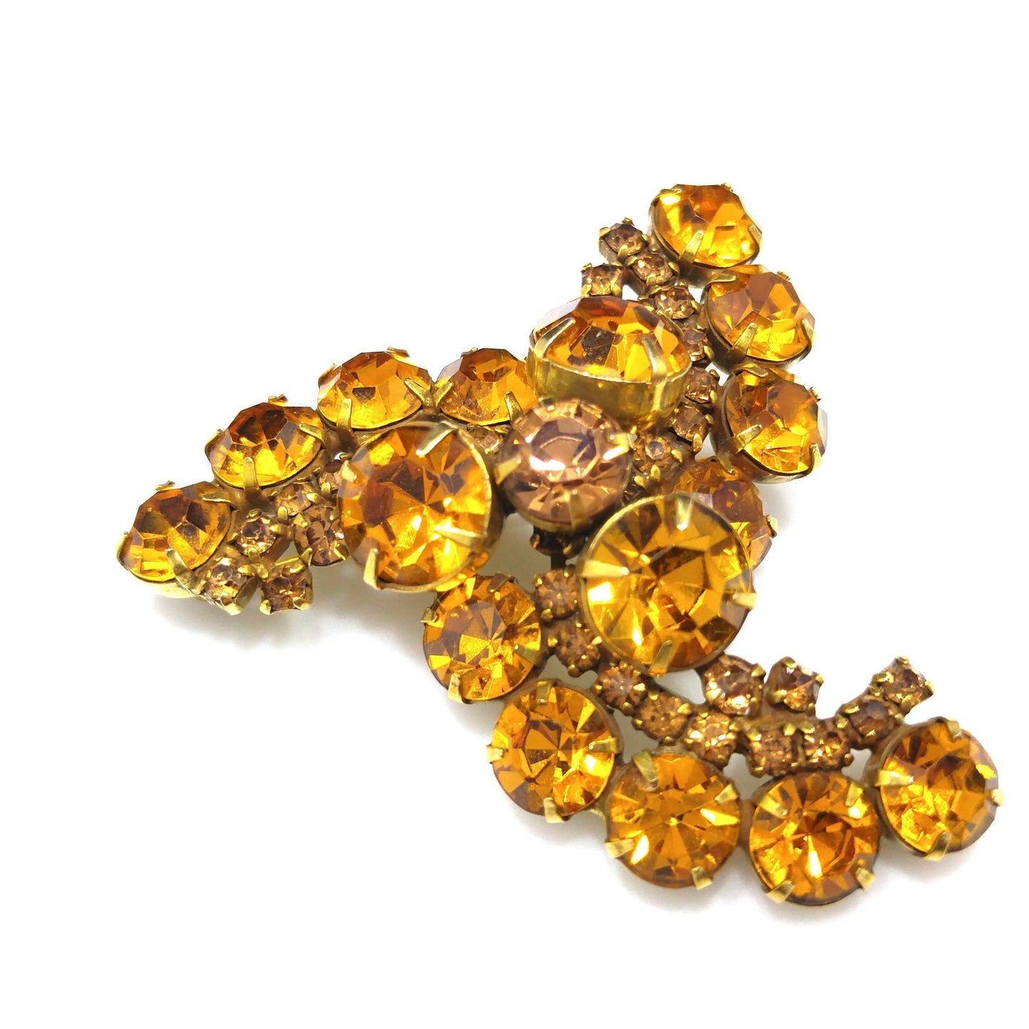 Kramer Topaz Rhinestone Brooch, Gold Plated, 1960s Vintage Jewelry