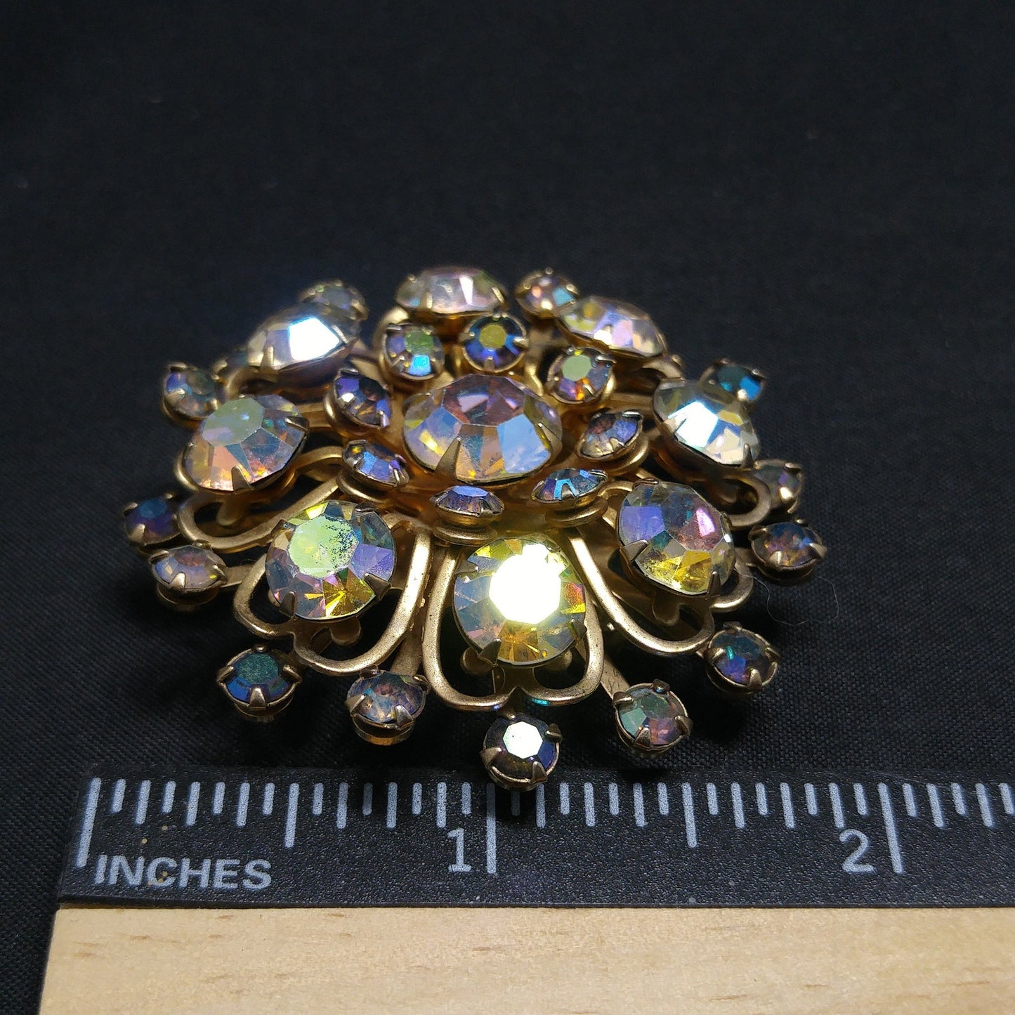 Aurora Borealis Rhinestones Brooches, Mid Century, 1950s Vintage Jewelry