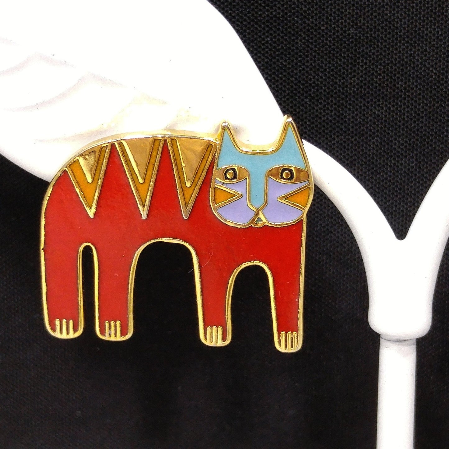 Vintage Laurel Burch Red Cat Post Earrings, Gold Plated Enamel