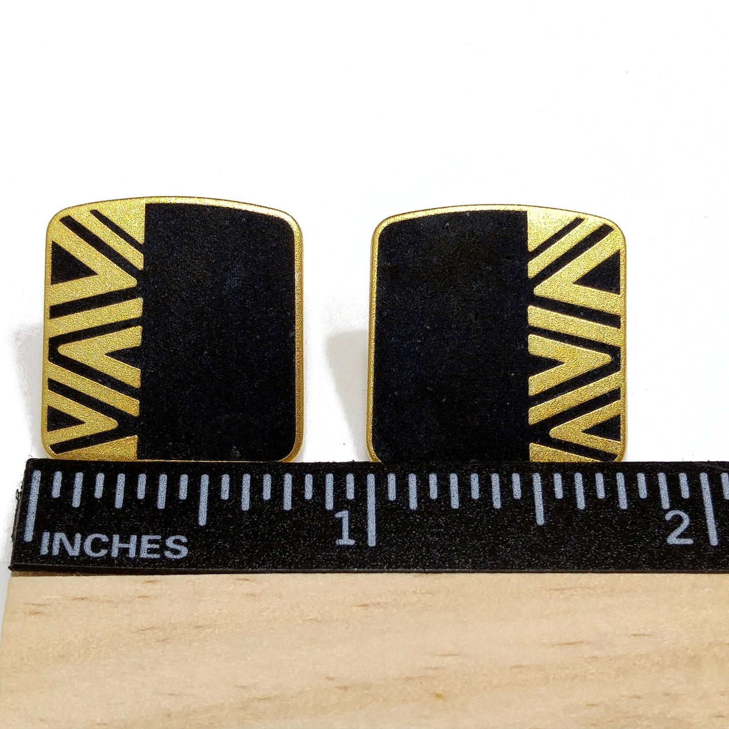 Laurel Burch "Naito" Post Earrings, Black Cloisonné, Gold Plated, 1980s Vintage