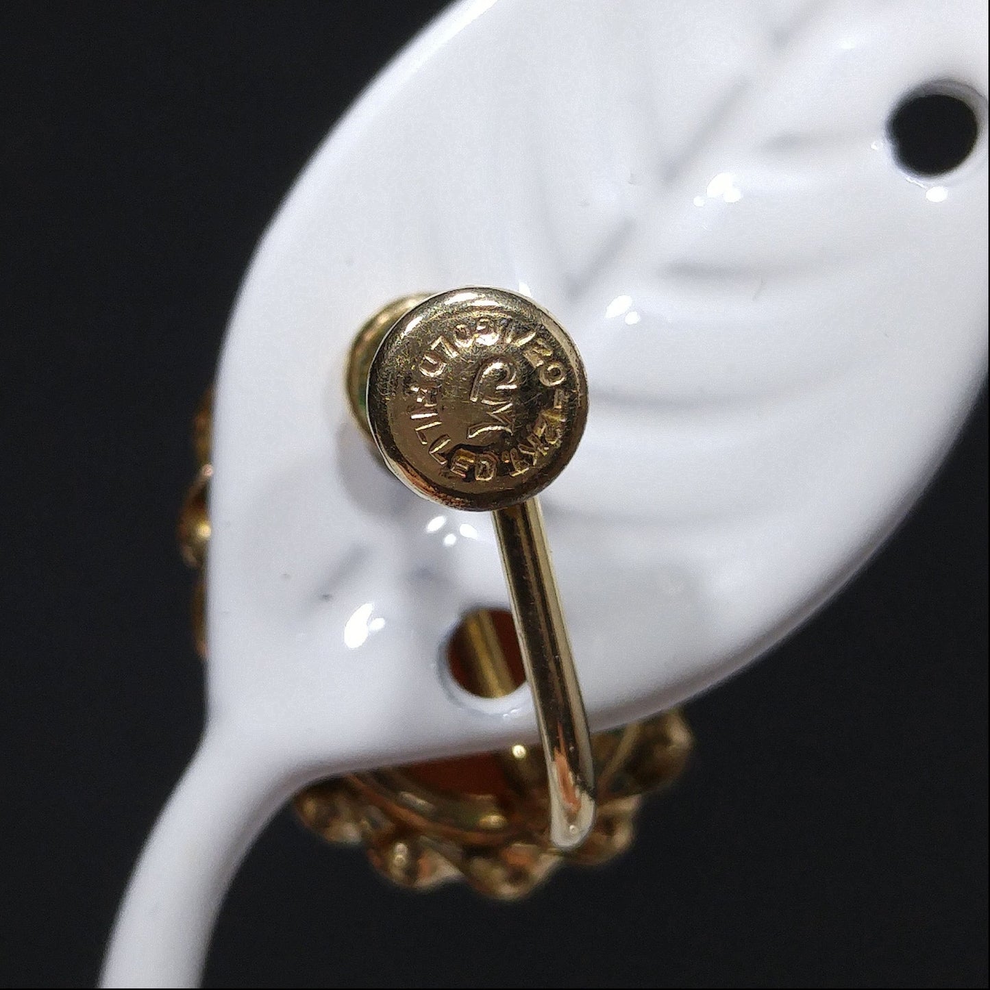 CM Carved Cameo Shell Earrings, Gold Filled, 1940s Vintage Jewelry