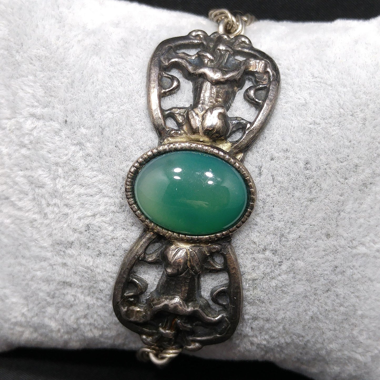 Sterling Silver Gemstone Bracelet, 925 Oval Green Gemstone, Vintage Jewelry
