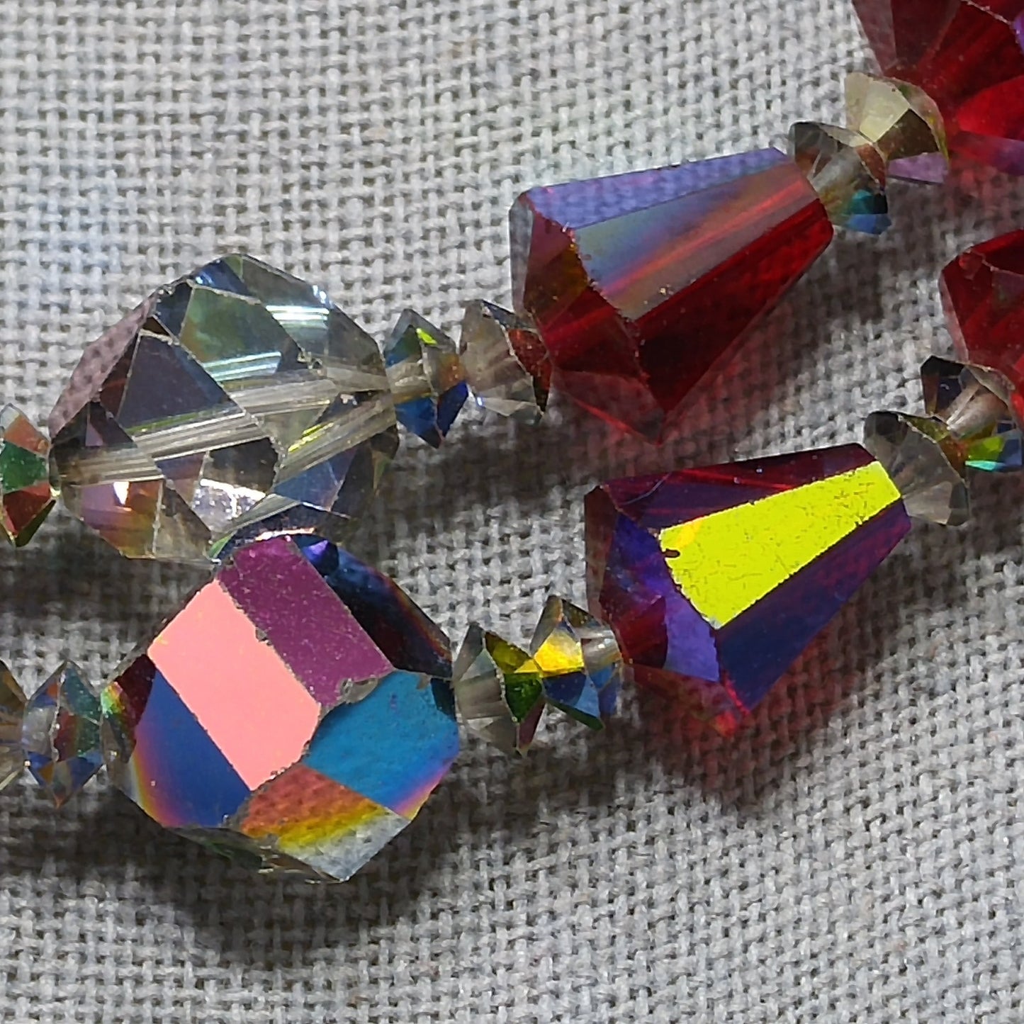 Vendome Red Crystal Two Strand Necklace, Aurora Borealis, 1960s Vintage Jewelry